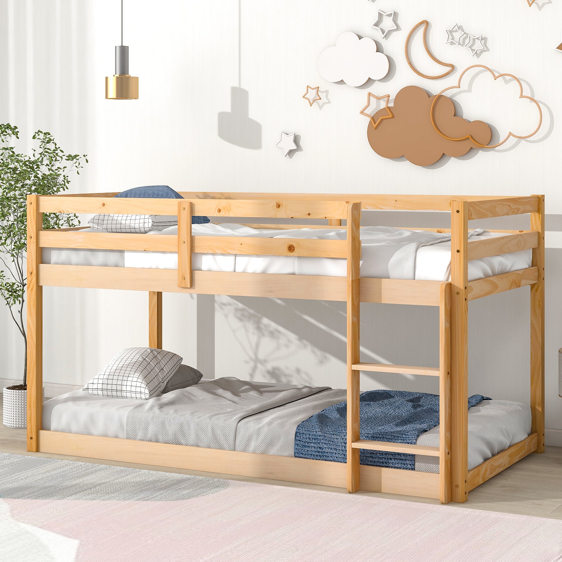 Twin Over Twin Floor Bunk Bed,Natural Old Sku:W50458002 Twin Natural Pine