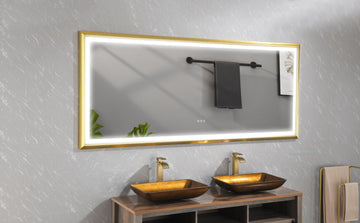 88 In. W X 38 In. H Oversized Rectangular Black Framed Led Mirror Anti Fog Dimmable Wall Mount Bathroom Vanity Mirror Hd Wall Mirror Kit For Gym And Dance Studio 38 X 88Inches With Safety Ba Gold Aluminium