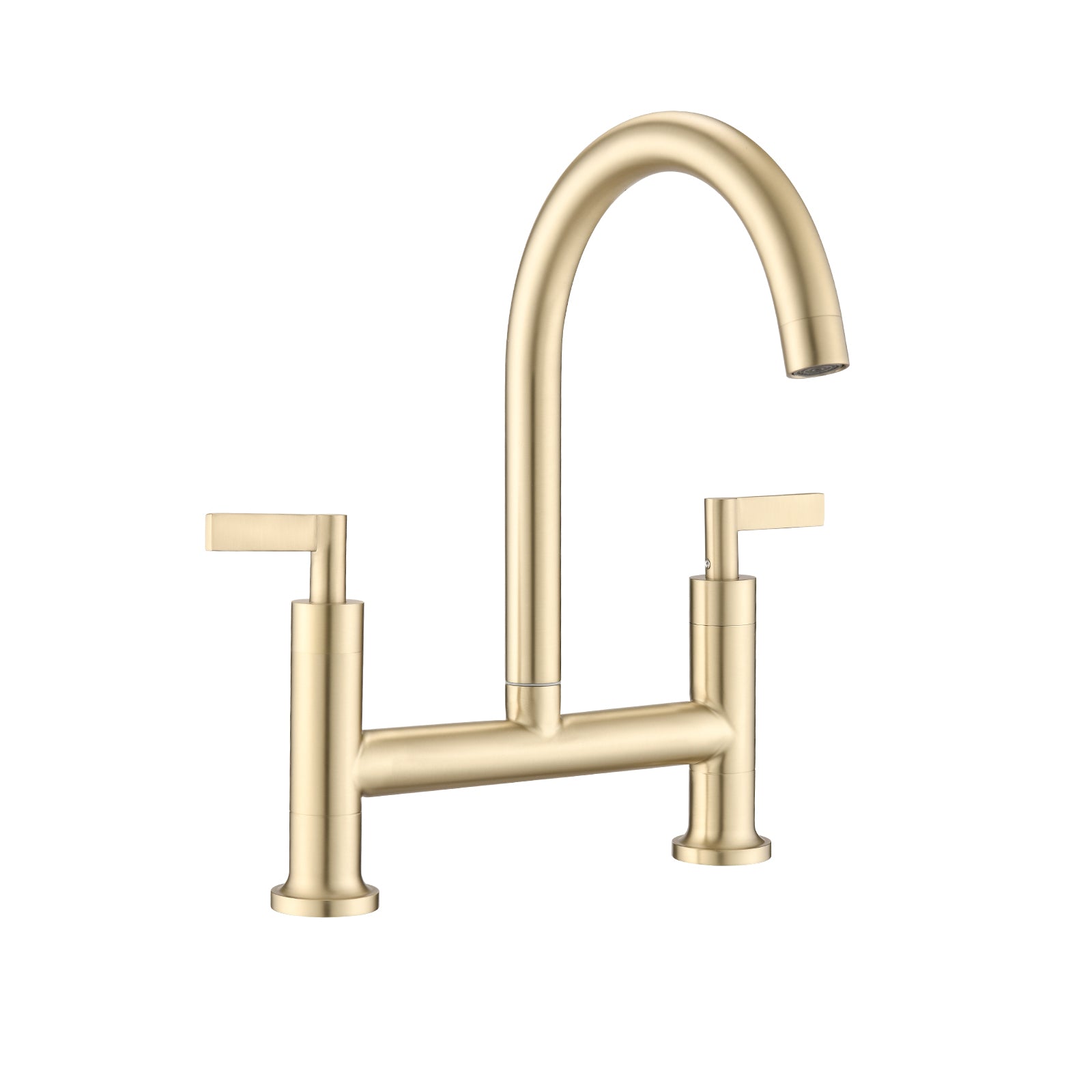 Double Handle Bridge Kitchen Faucet In Stainless Steel Brushed Gold Stainless Steel