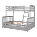 Twin Over Full Bunk Bed With Ladders And Two Storage Drawers Gray Old Sku:Lt000165Aae Twin Gray Solid Wood