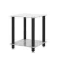 1 Piece White Black Side Table2 Tier Space End Table ,Modern Night Stand, Sofa Table, Side Table With Storage Shelve White Glass