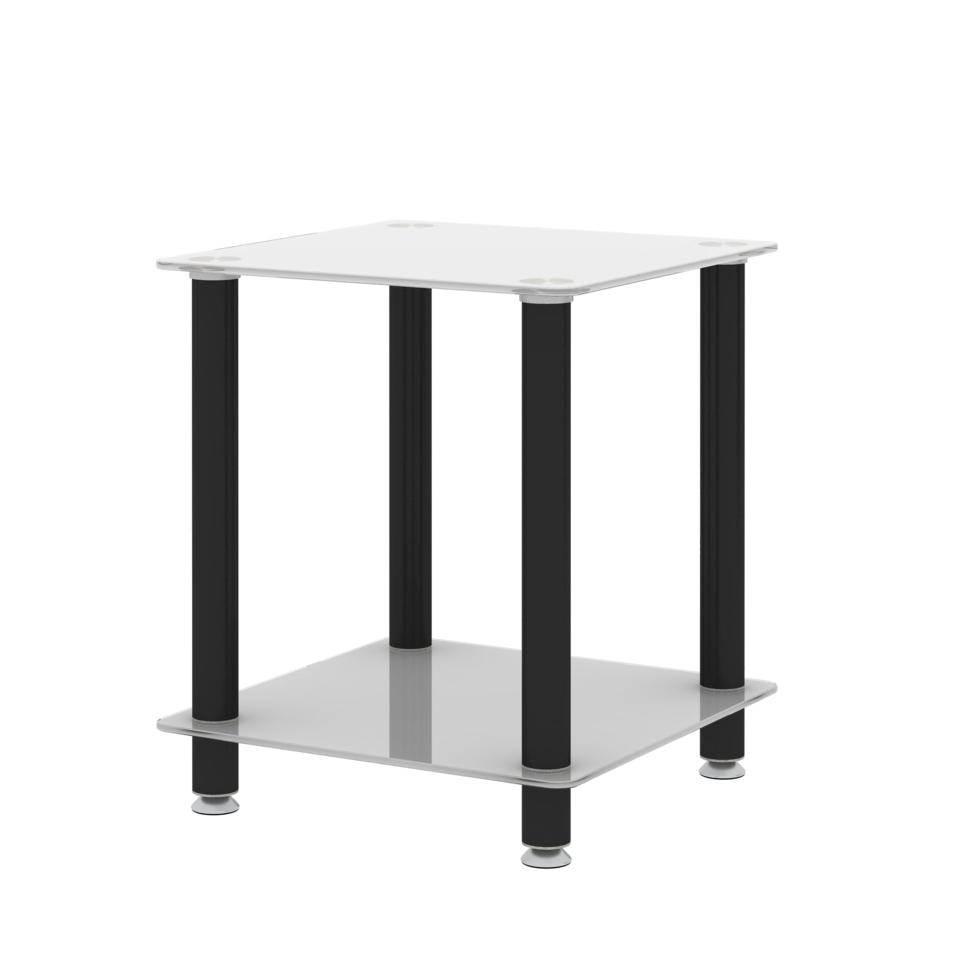 1 Piece White Black Side Table2 Tier Space End Table ,Modern Night Stand, Sofa Table, Side Table With Storage Shelve White Glass