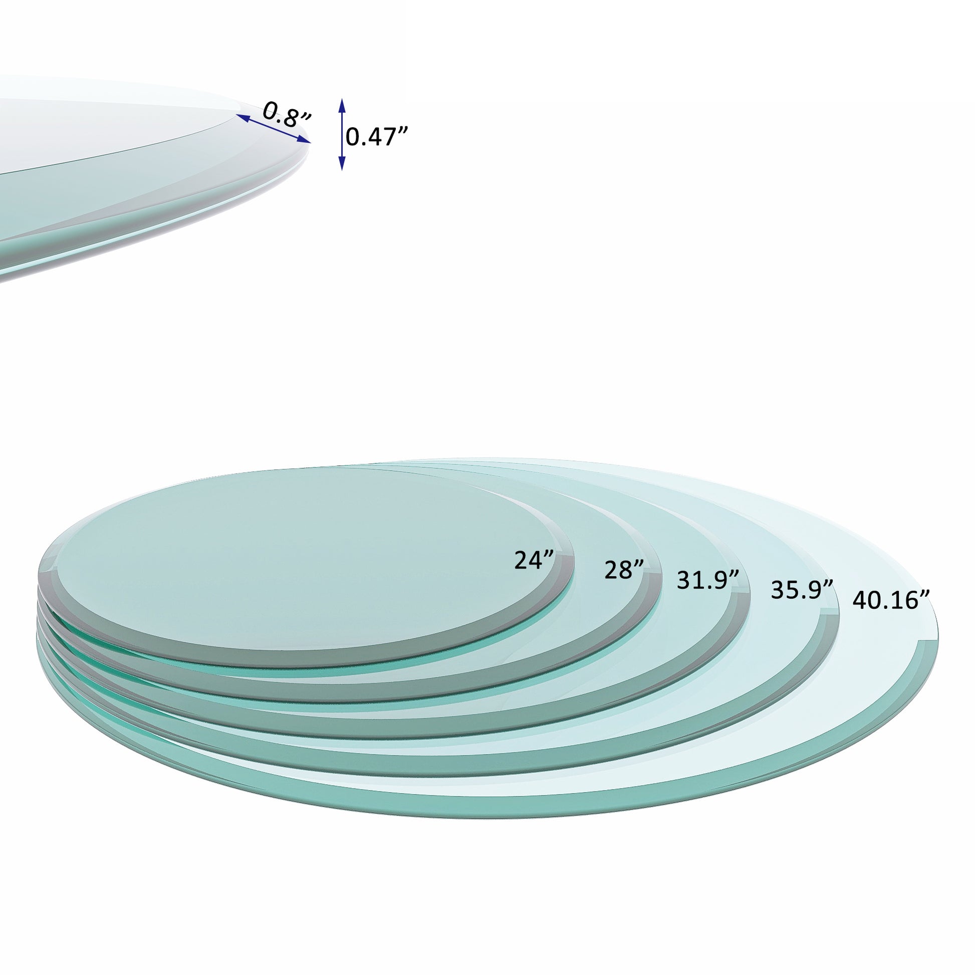 24" Inch Round Tempered Glass Table Top Clear Glass 1 2" Inch Thick Beveled Polished Edge Transparent Glass