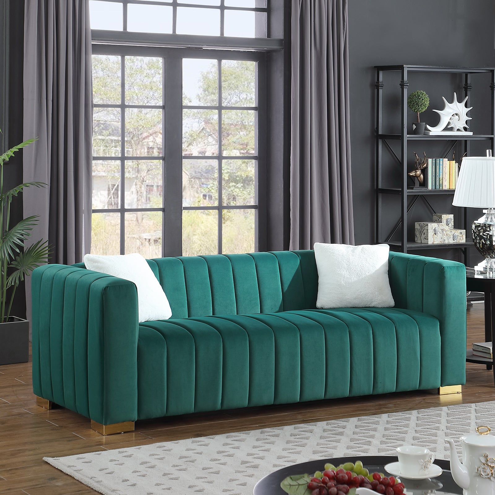 A Modern Channel Sofa Take On A Traditional Chesterfield,Dark Green Color,3 Seater Dark Green Velvet