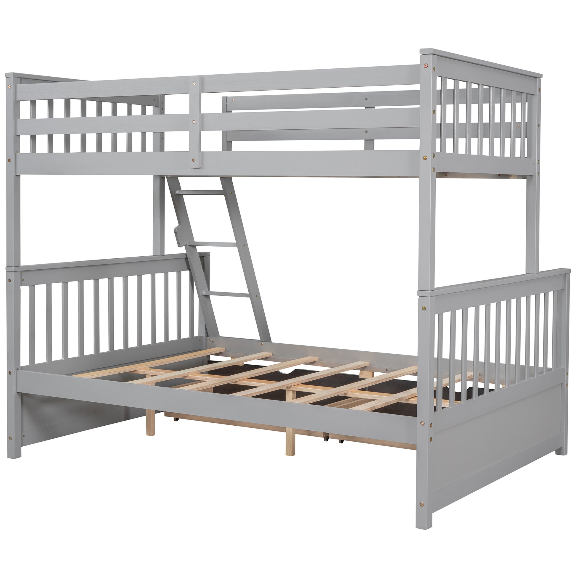 Twin Over Full Bunk Bed With Ladders And Two Storage Drawers Gray Old Sku:Lt000165Aae Twin Gray Solid Wood