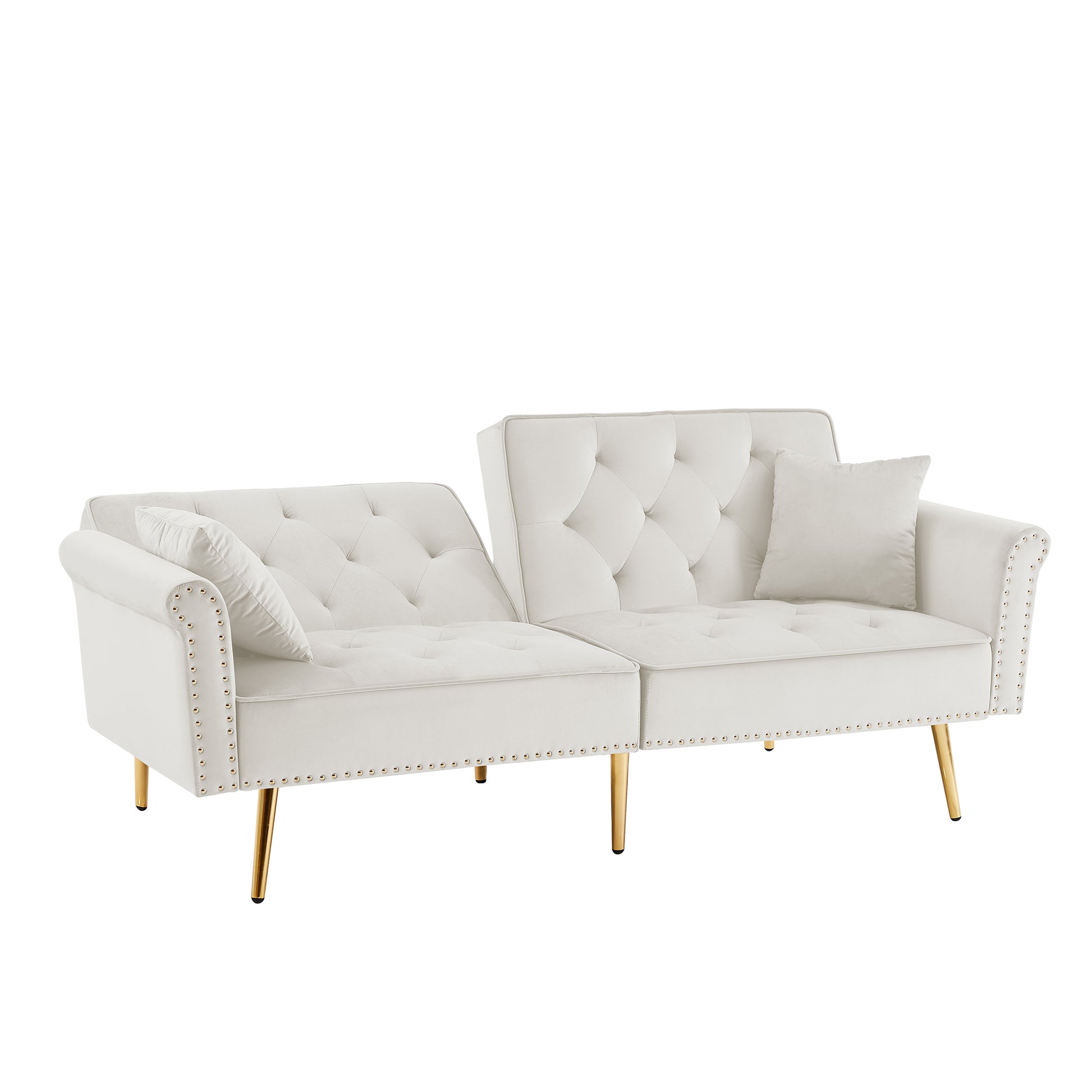 Beige Velvet Tufted Sofa Couch With 2 Pillows And Trim Beige Foam Velvet 2 Seat