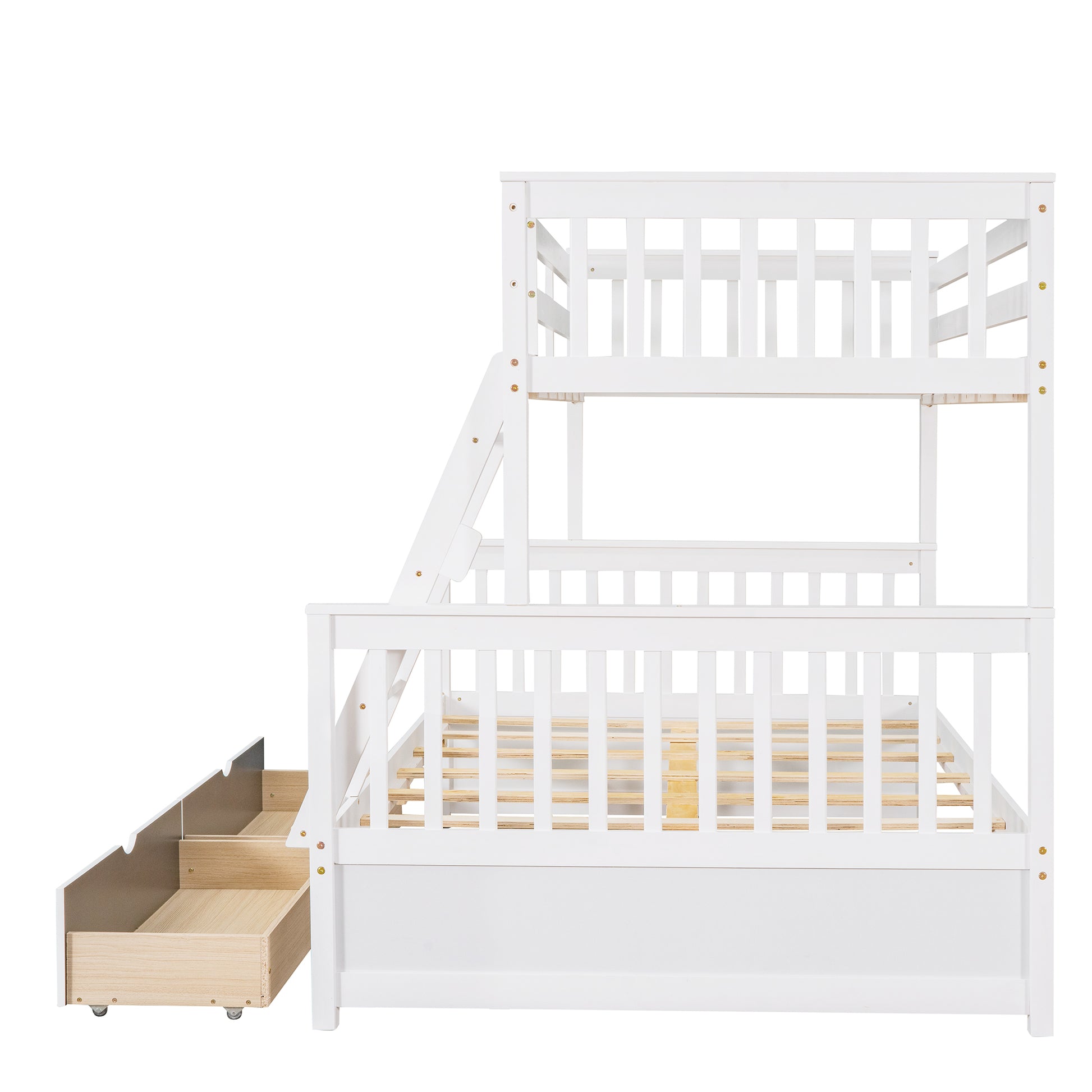 Twin Over Full Bunk Bed With Ladders And Two Storage Drawers White Old Sku:Lt000165Aak Twin White Solid Wood