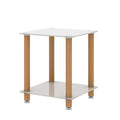 1 Piece White Oak Side Table2 Tier Space End Table ,Modern Night Stand, Sofa Table, Side Table With Storage Shelve White Glass