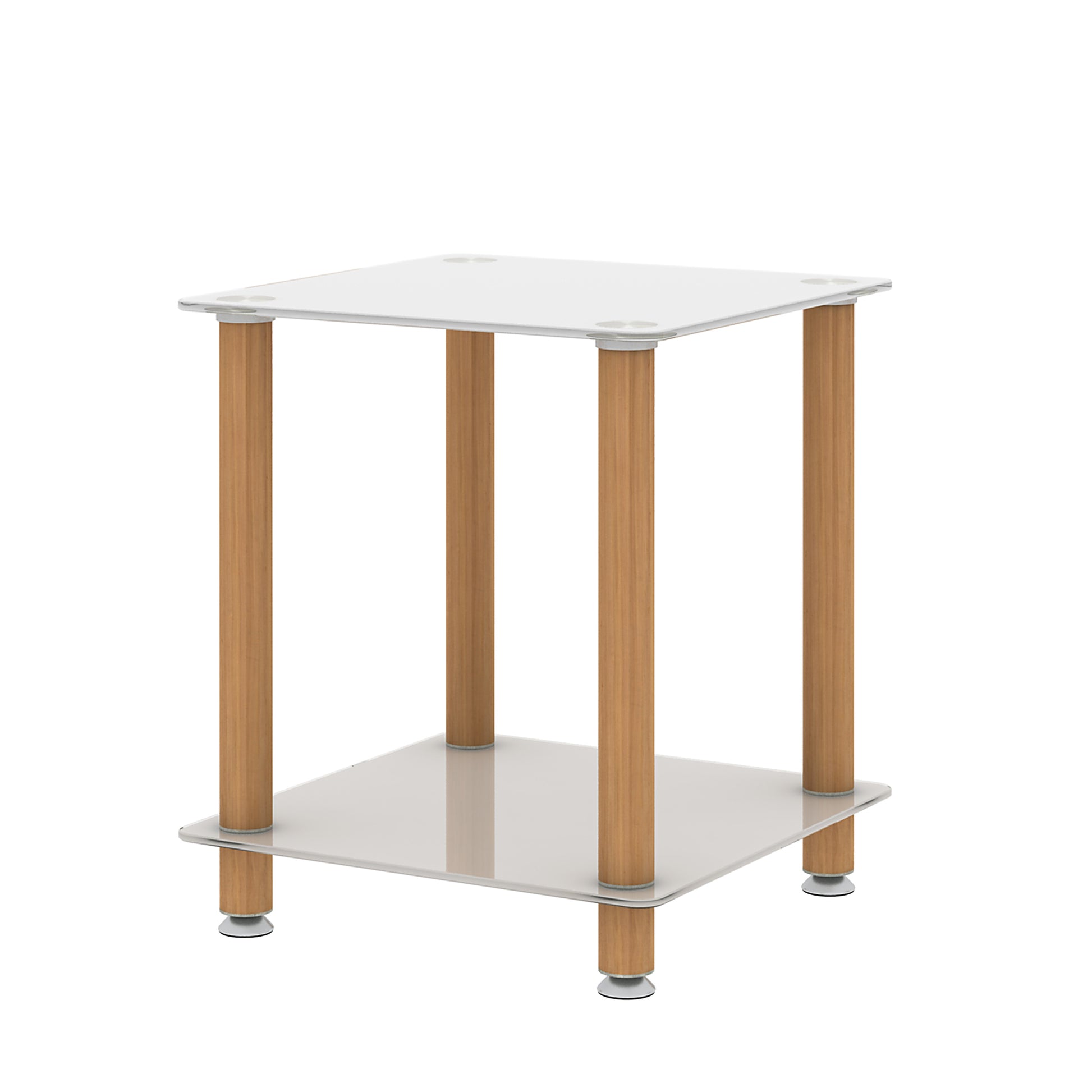 1 Piece White Oak Side Table2 Tier Space End Table ,Modern Night Stand, Sofa Table, Side Table With Storage Shelve White Glass