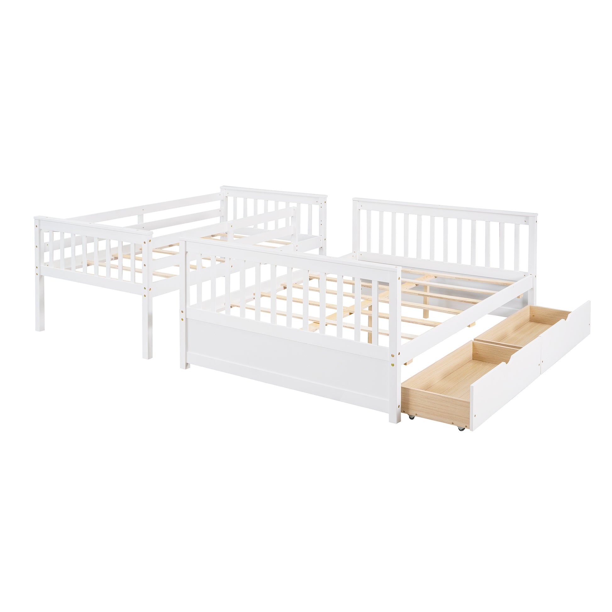 Twin Over Full Bunk Bed With Ladders And Two Storage Drawers White Old Sku:Lt000165Aak Twin White Solid Wood