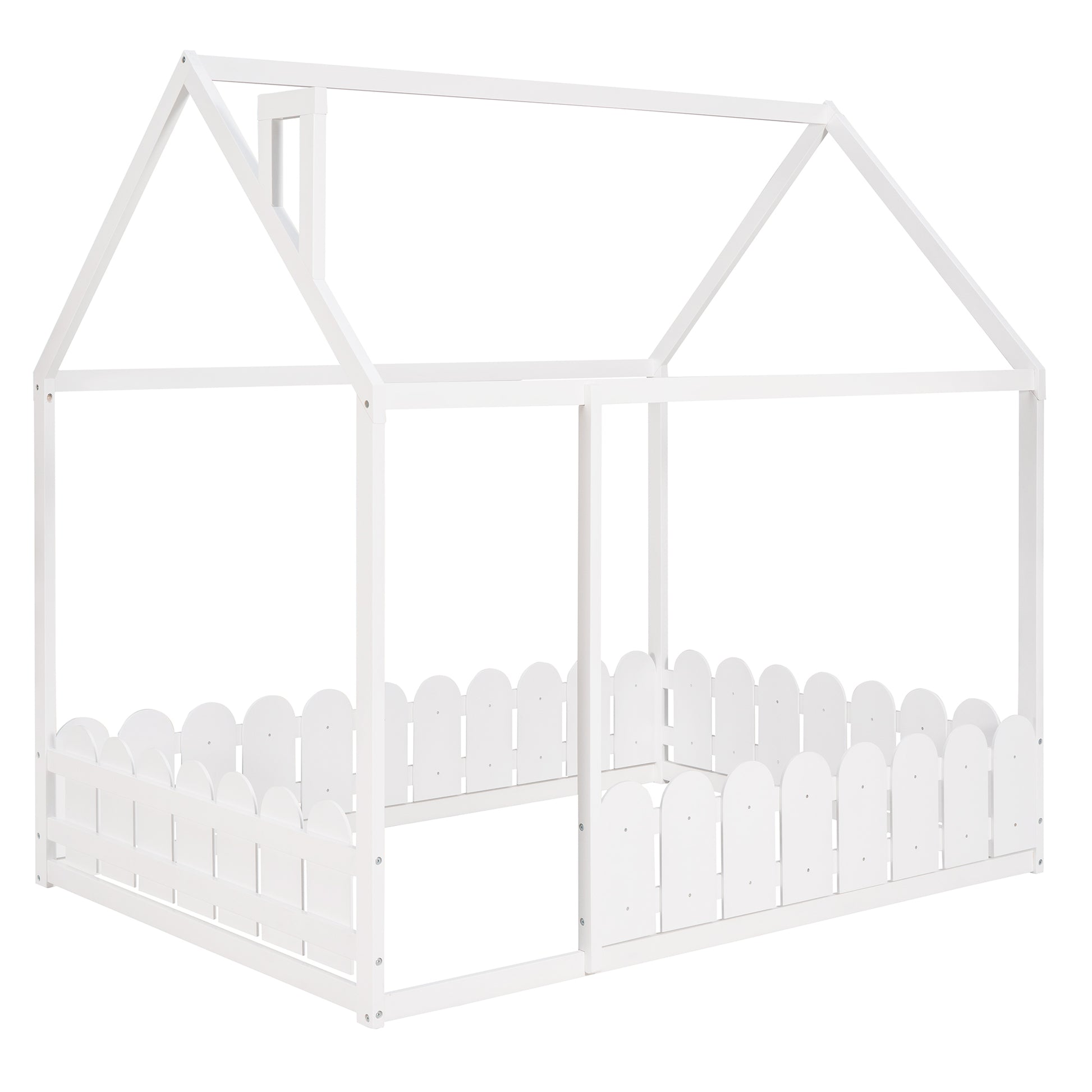 Slats Are Not Included Full Size Wood Bed House Bed Frame With Fence,For Kids,Teens,Girls,Boys White Old Sku:Wf281294Aak White Solid Wood