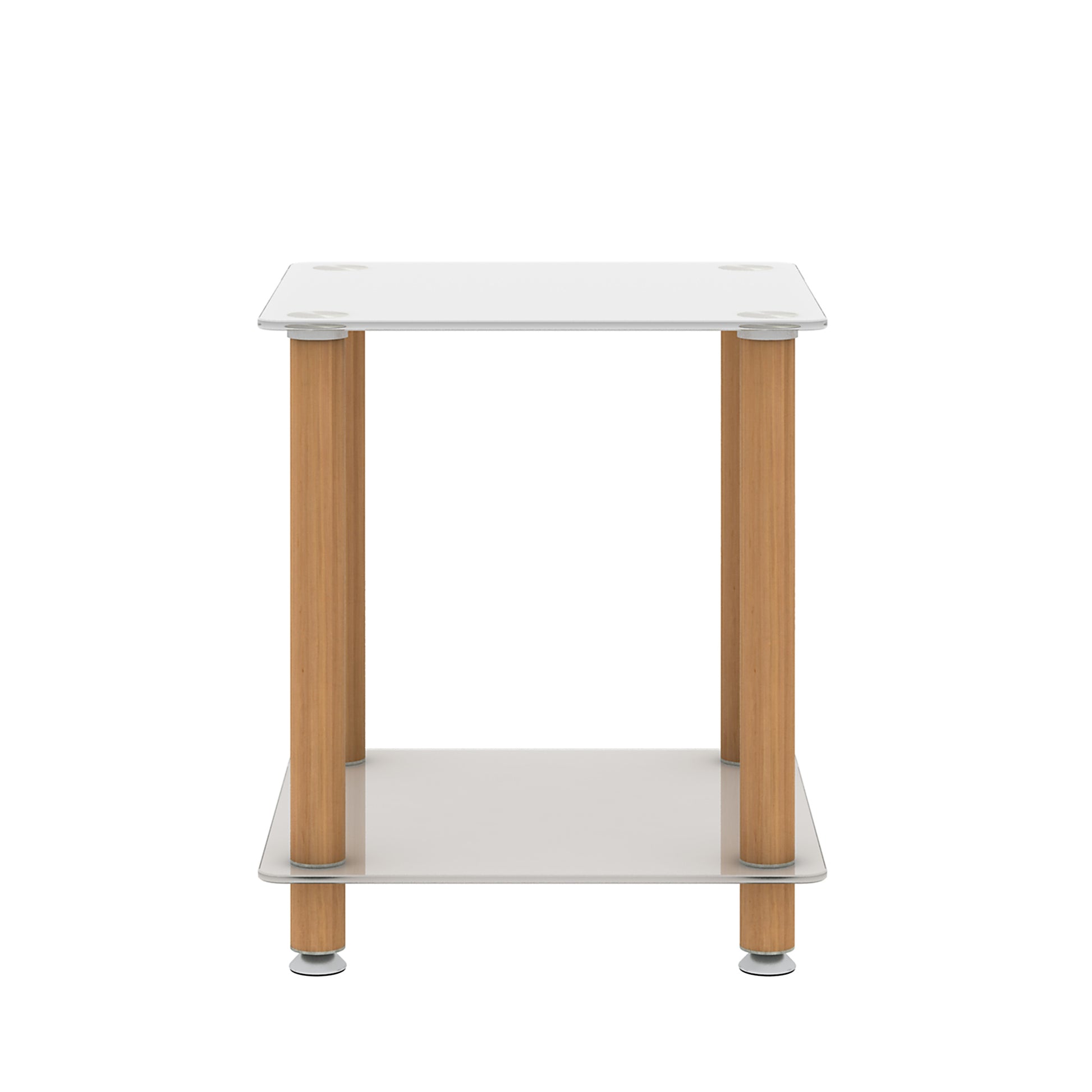 2 Piece White Oak Side Table2 Tier Space End Table ,Modern Night Stand, Sofa Table, Side Table With Storage Shelve White Glass