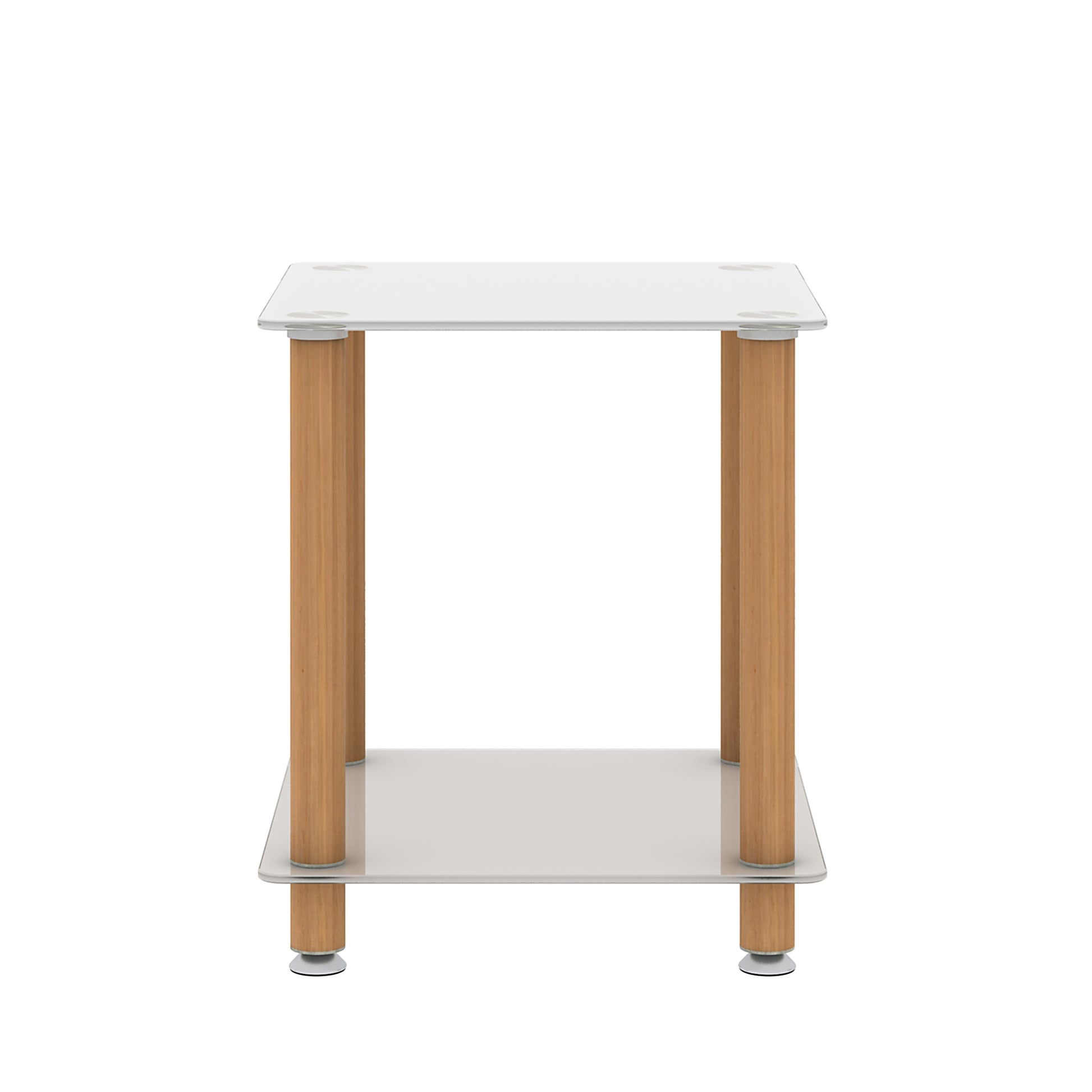 1 Piece White Oak Side Table2 Tier Space End Table ,Modern Night Stand, Sofa Table, Side Table With Storage Shelve White Glass