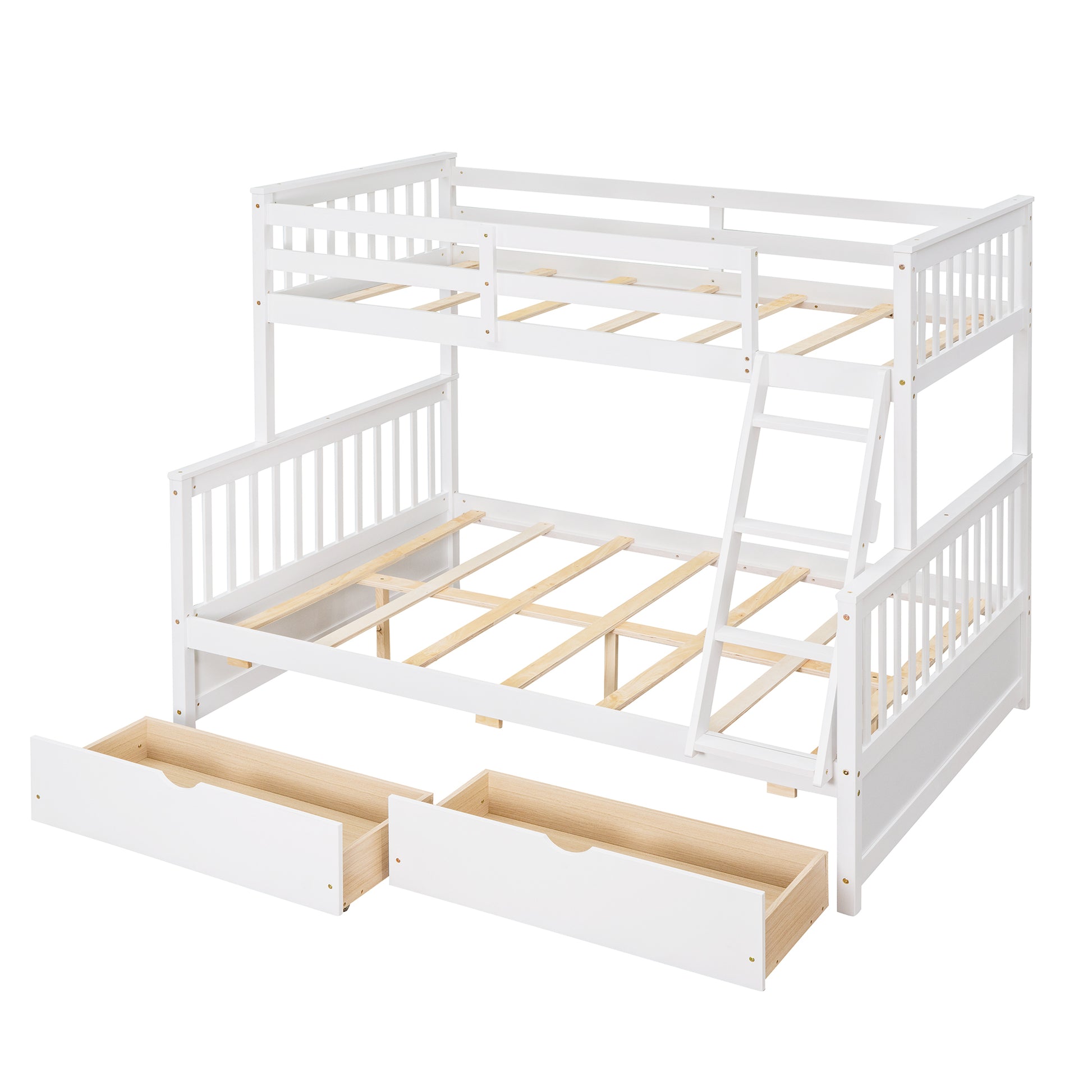 Twin Over Full Bunk Bed With Ladders And Two Storage Drawers White Old Sku:Lt000165Aak Twin White Solid Wood