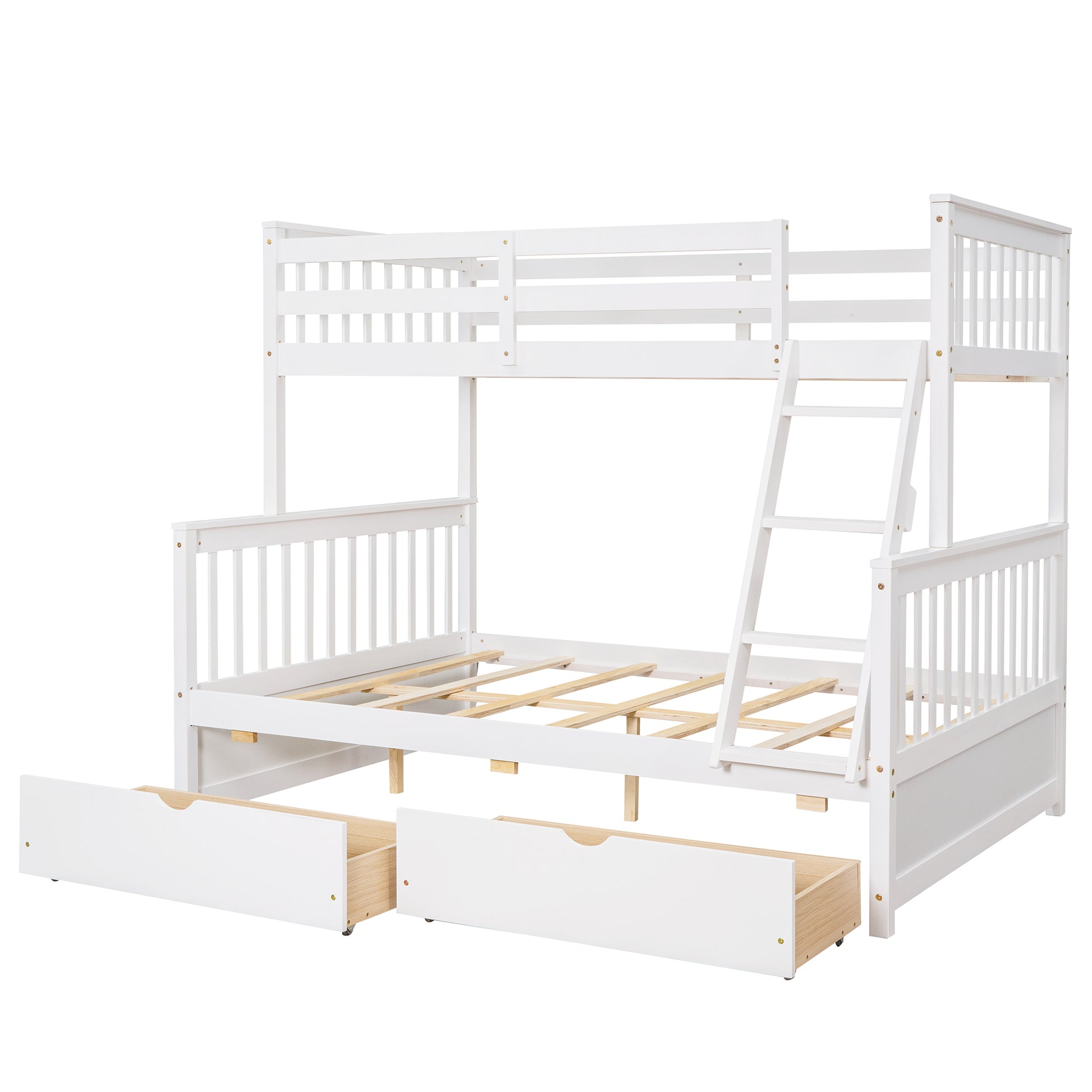 Twin Over Full Bunk Bed With Ladders And Two Storage Drawers White Old Sku:Lt000165Aak Twin White Solid Wood