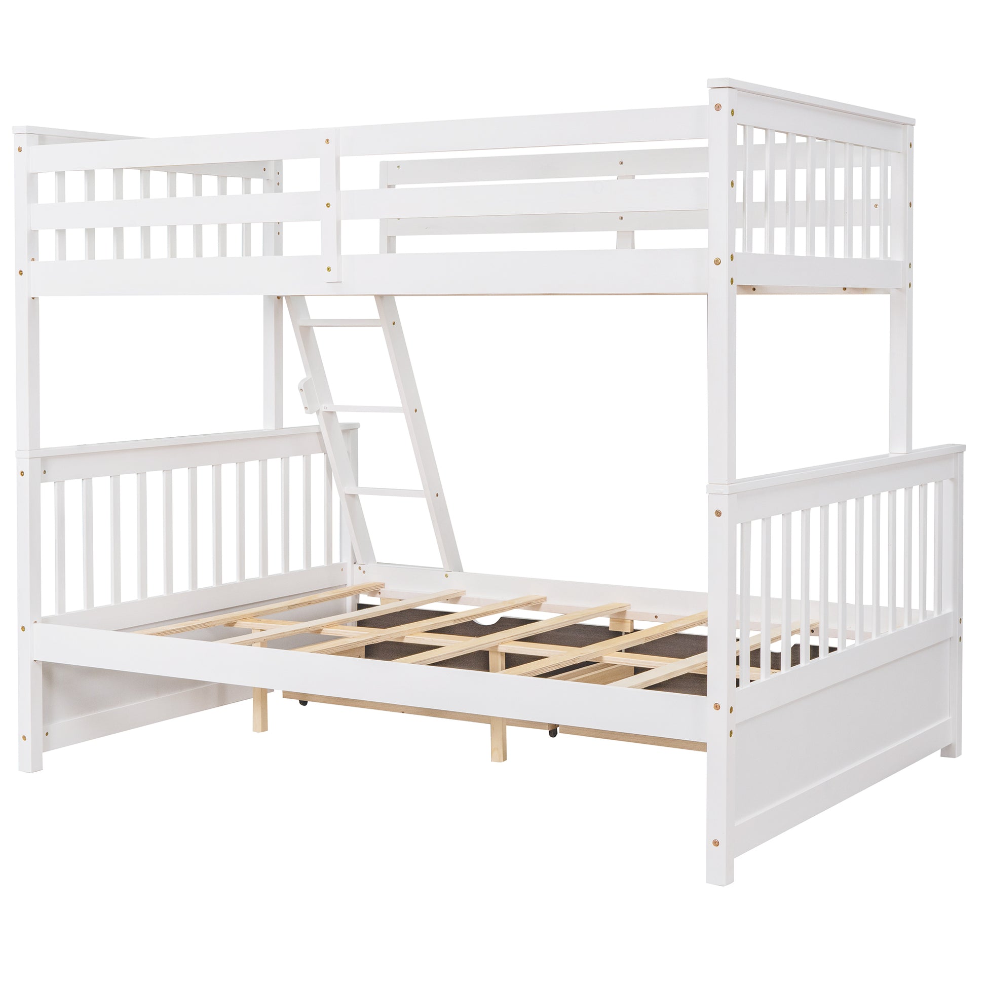 Twin Over Full Bunk Bed With Ladders And Two Storage Drawers White Old Sku:Lt000165Aak Twin White Solid Wood