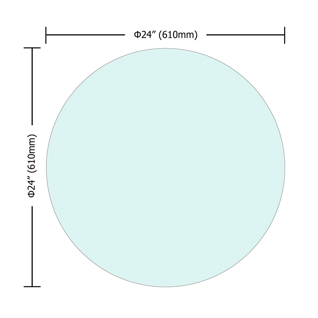 24" Inch Round Tempered Glass Table Top Clear Glass 1 4" Inch Thick Round Polished Edge Transparent Glass