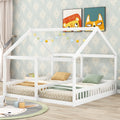 Twin Size House Platform Beds,Two Shared Beds, White White Pine