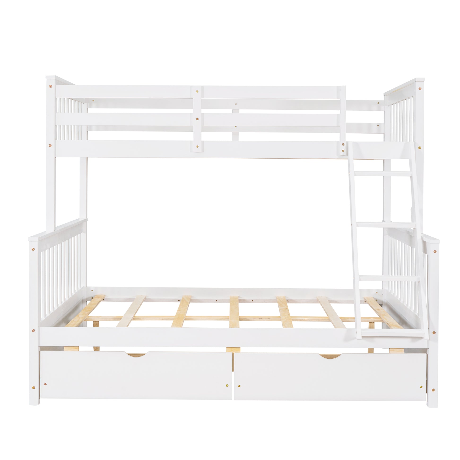 Twin Over Full Bunk Bed With Ladders And Two Storage Drawers White Old Sku:Lt000165Aak Twin White Solid Wood