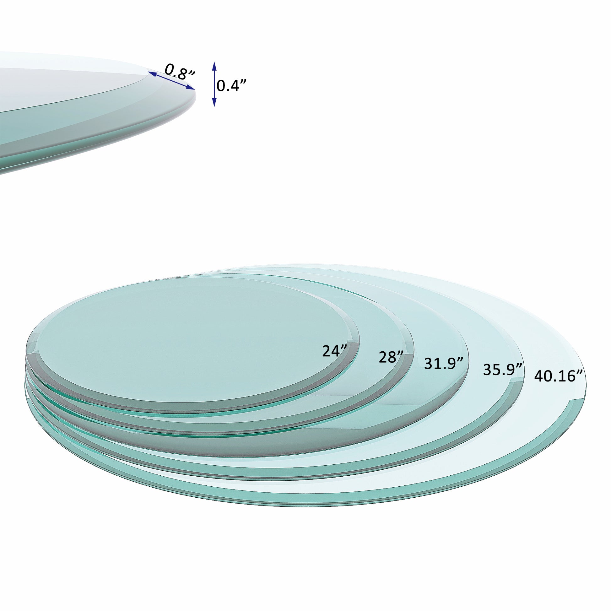 24" Round Tempered Glass Table Top Clear Glass 2 5 Inch Thick Beveled Polished Edge Transparent Glass