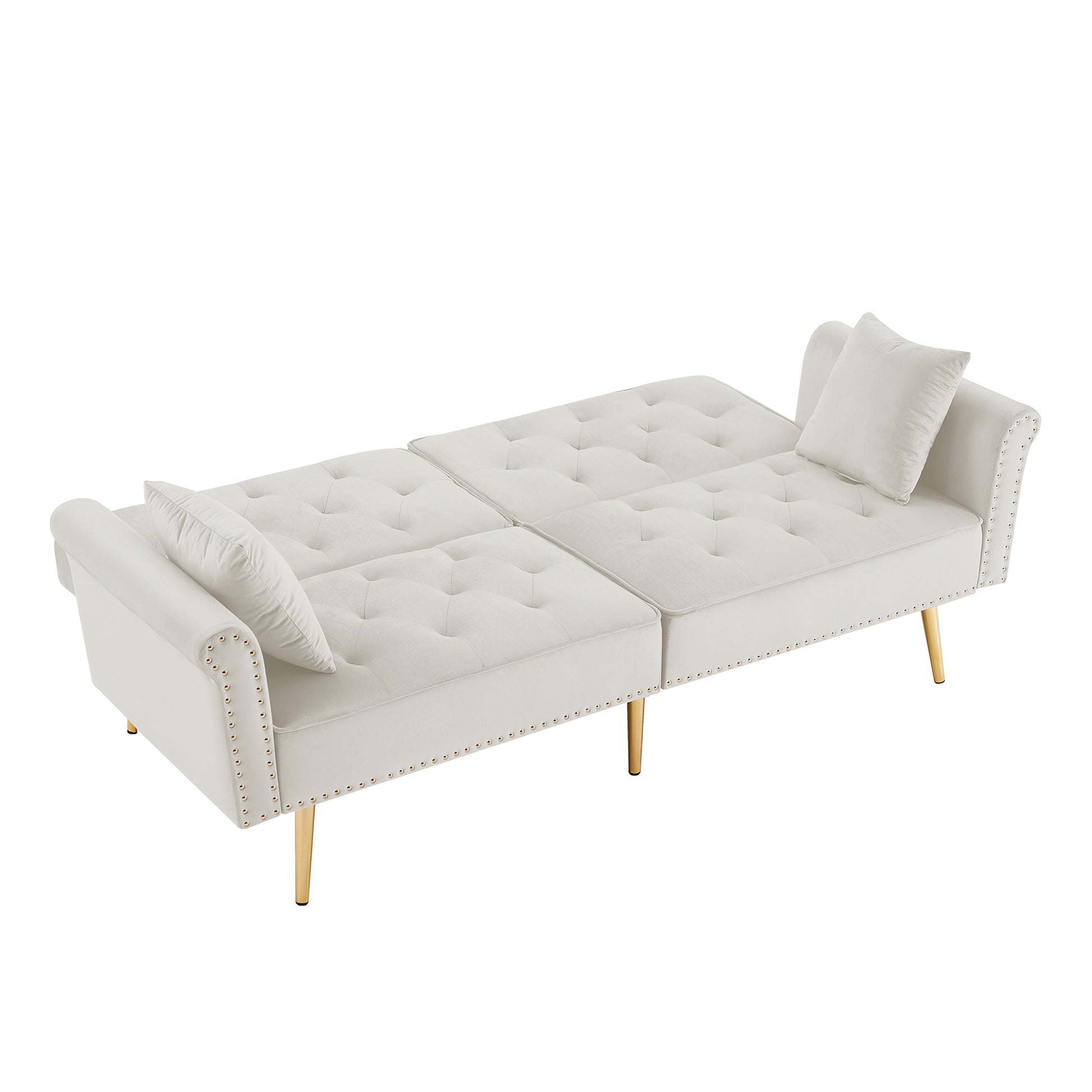 Beige Velvet Tufted Sofa Couch With 2 Pillows And Trim Beige Foam Velvet 2 Seat