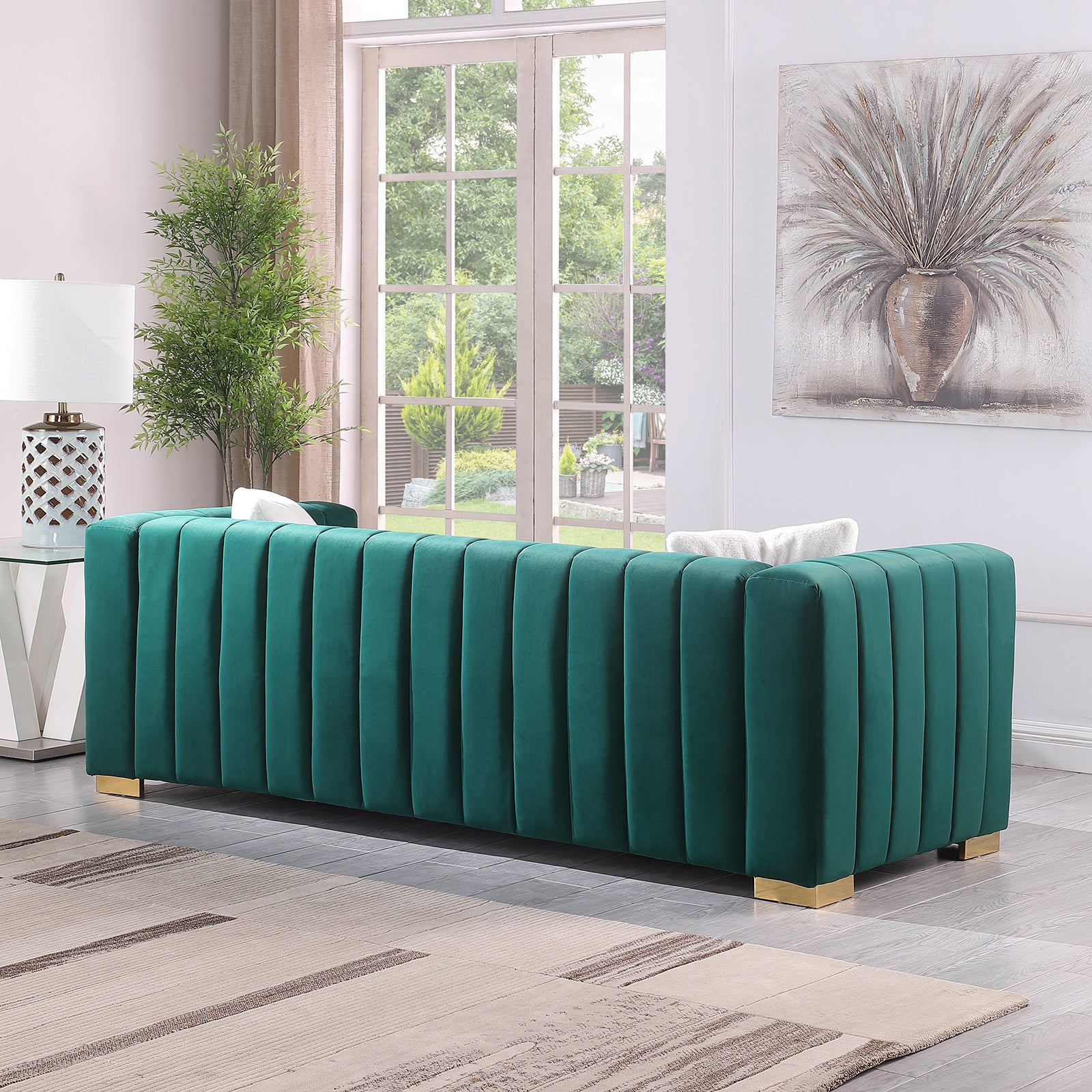 A Modern Channel Sofa Take On A Traditional Chesterfield,Dark Green Color,3 Seater Dark Green Velvet