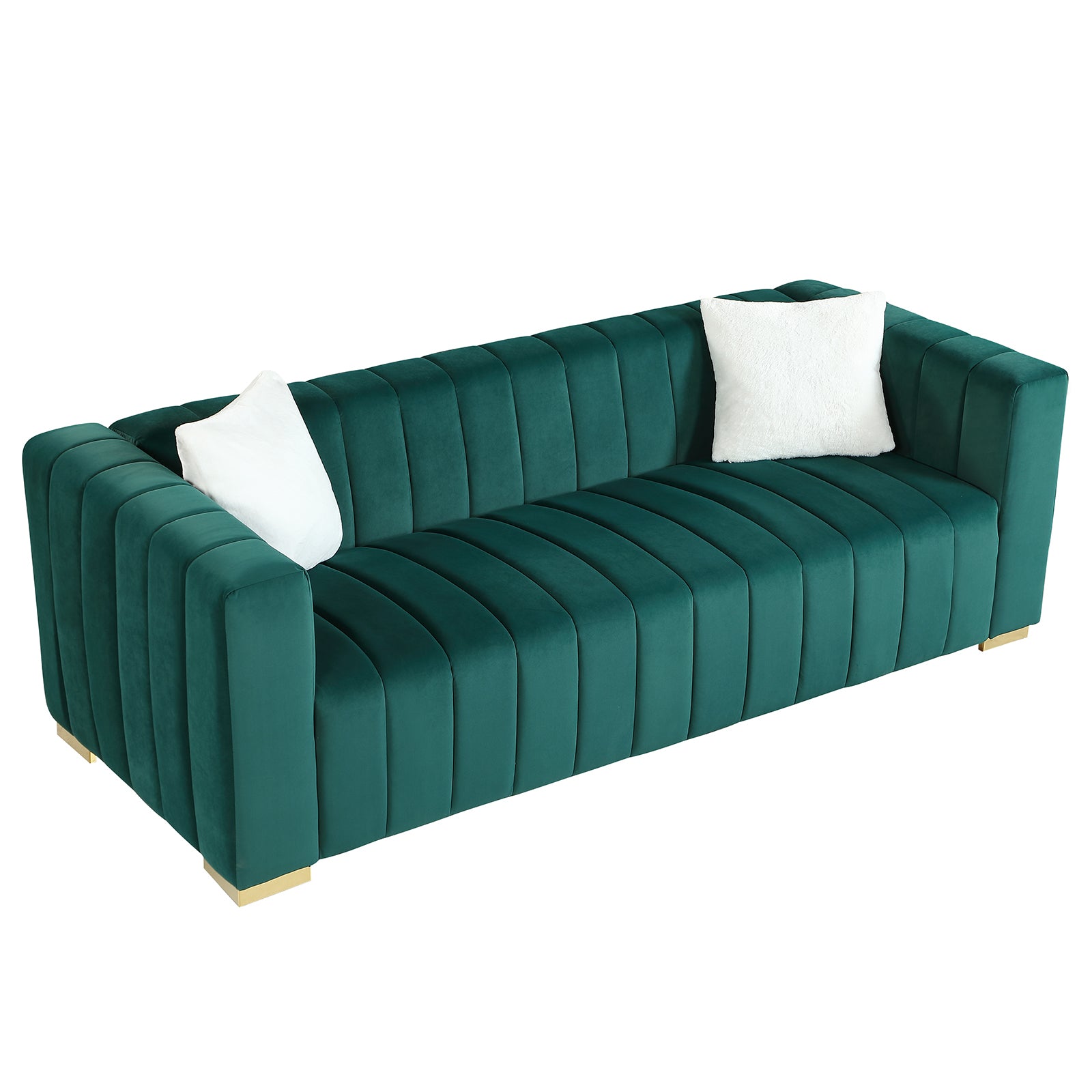 A Modern Channel Sofa Take On A Traditional Chesterfield,Dark Green Color,3 Seater Dark Green Velvet