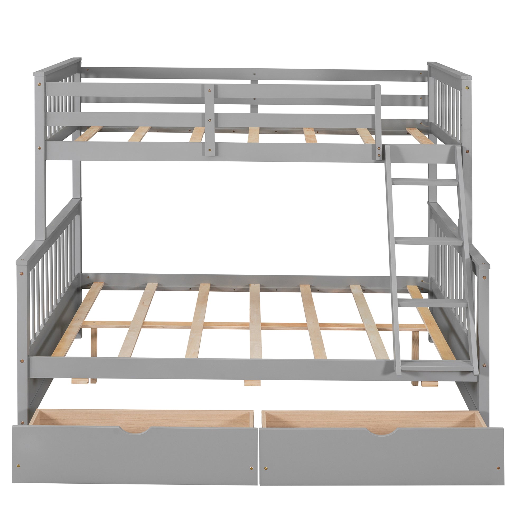 Twin Over Full Bunk Bed With Ladders And Two Storage Drawers Gray Old Sku:Lt000165Aae Twin Gray Solid Wood