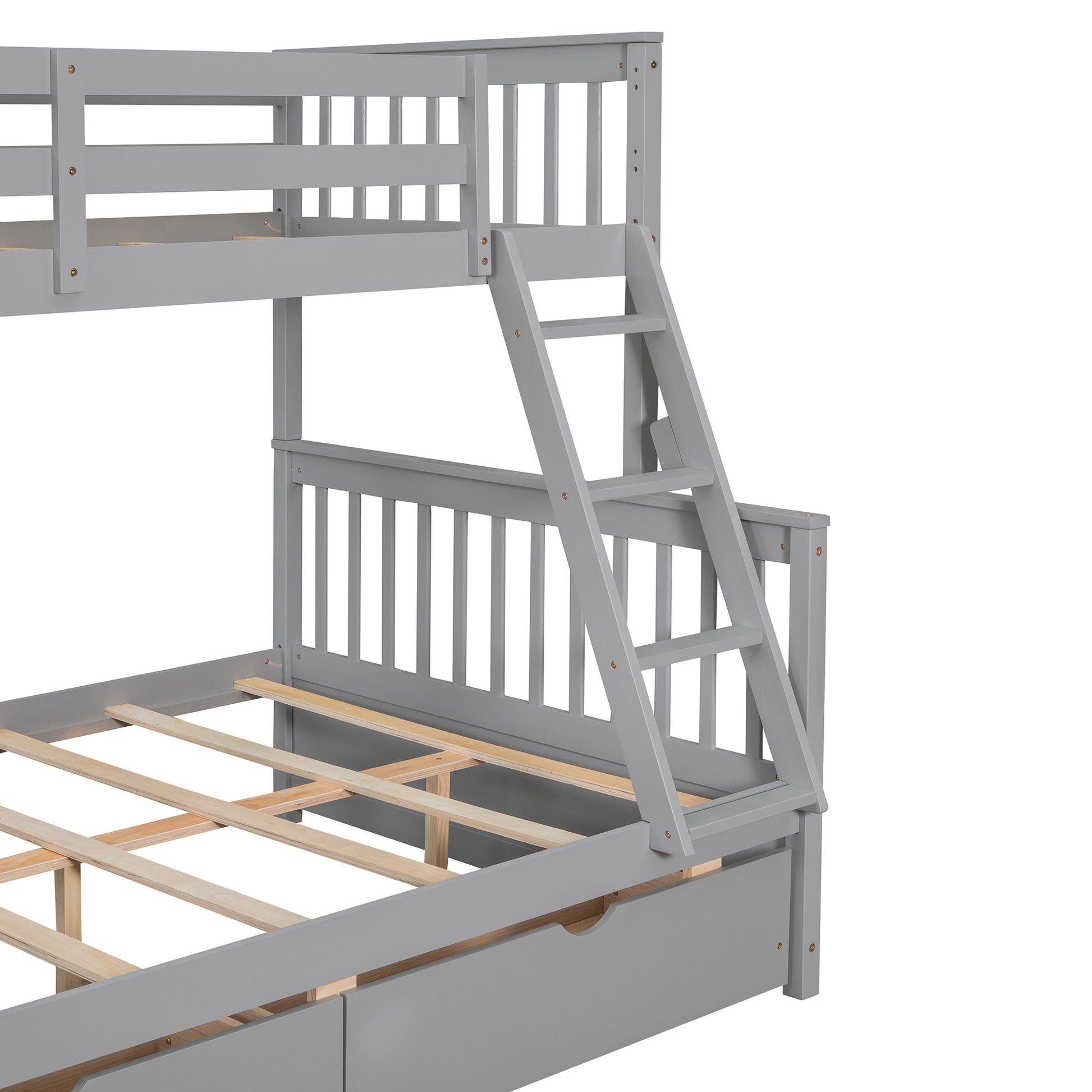 Twin Over Full Bunk Bed With Ladders And Two Storage Drawers Gray Old Sku:Lt000165Aae Twin Gray Solid Wood