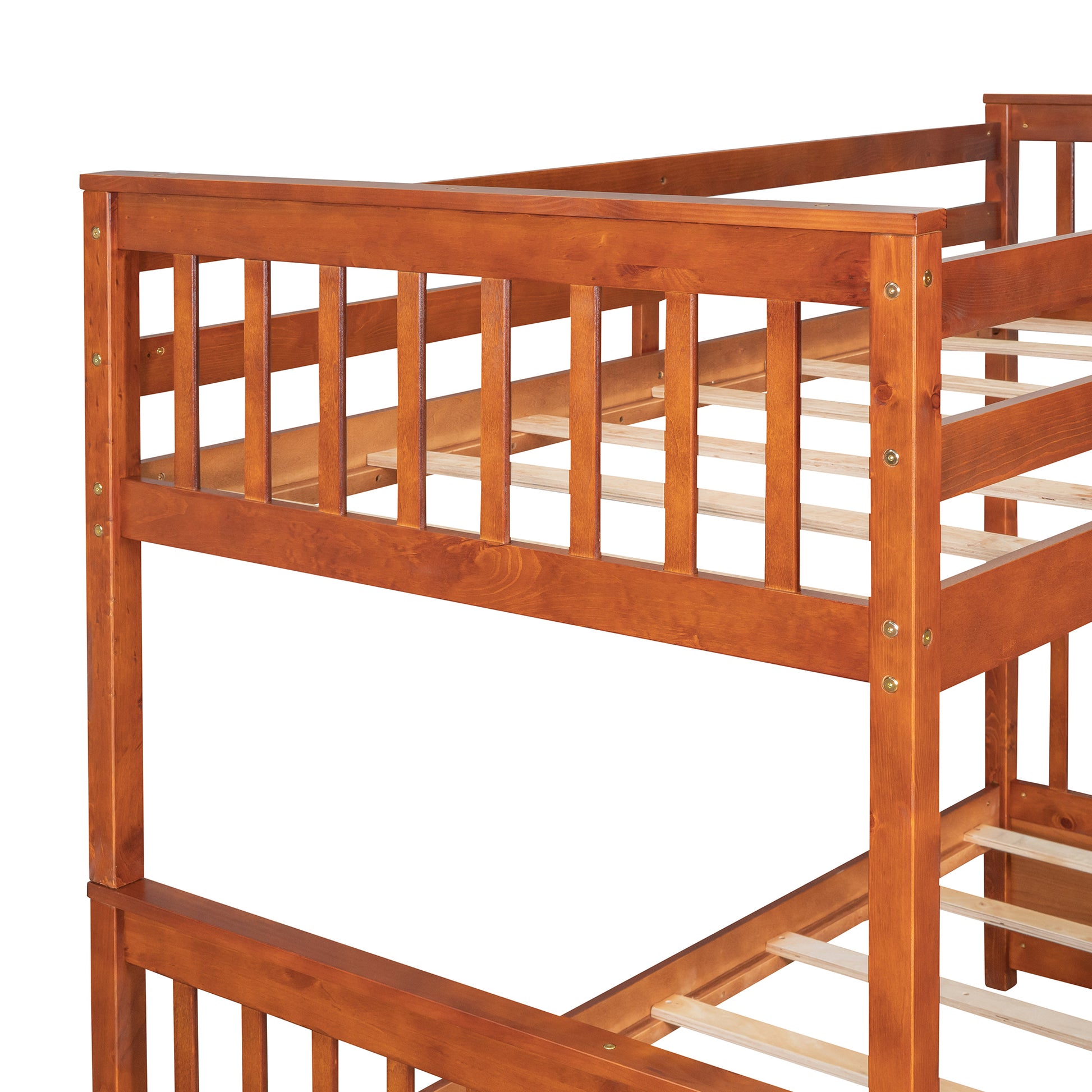 Twin Over Full Bunk Bed With Ladders And Two Storage Drawers Walnut Old Sku:Lt000165Aad Twin Walnut Solid Wood