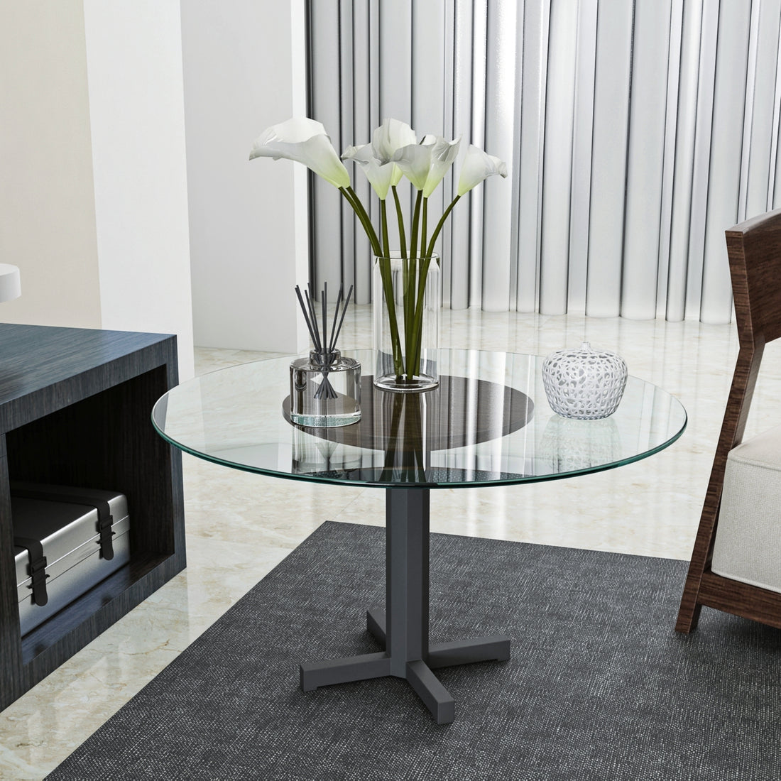 24" Inch Round Tempered Glass Table Top Clear Glass 1 4" Inch Thick Round Polished Edge Transparent Glass