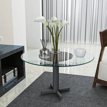 24" Inch Round Tempered Glass Table Top Clear Glass 1 4" Inch Thick Round Polished Edge Transparent Glass