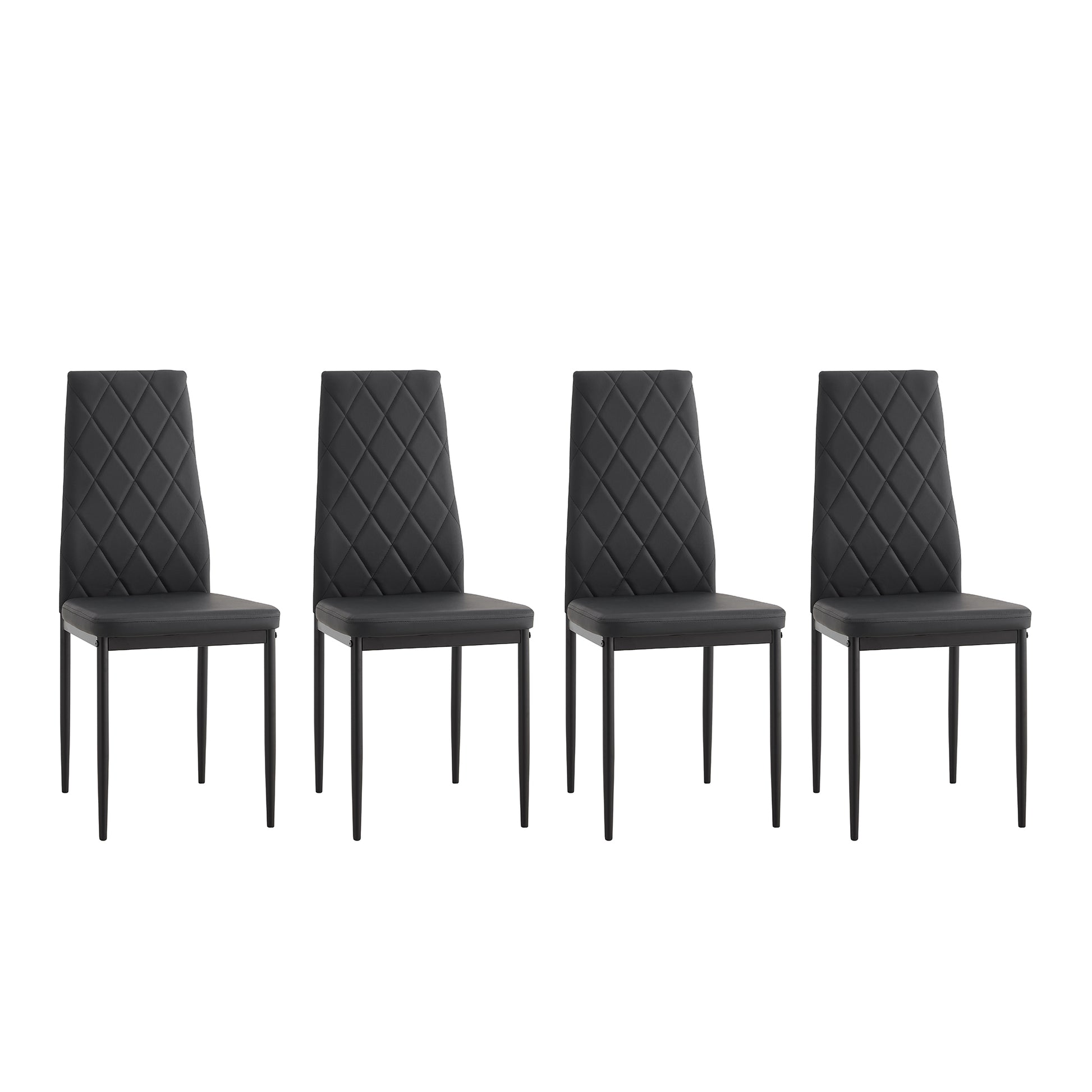 5 Piece Rectangle Dining Table Set With Metal Frame, Tempered Glass Dining Table For Kitchen Room, Black Black Glass