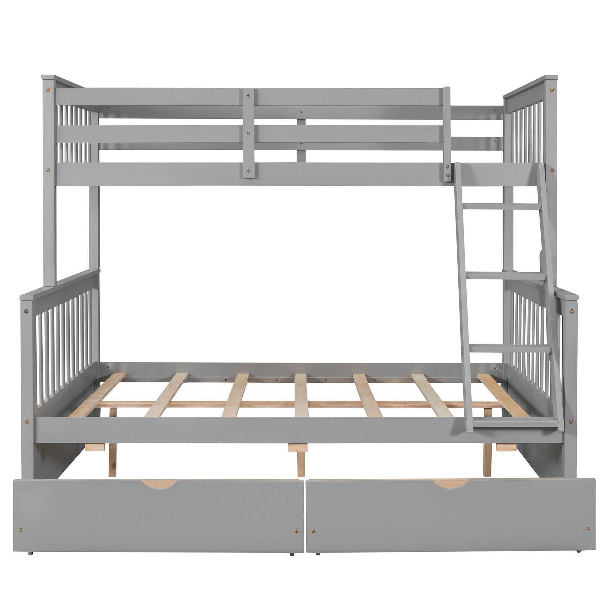 Twin Over Full Bunk Bed With Ladders And Two Storage Drawers Gray Old Sku:Lt000165Aae Twin Gray Solid Wood