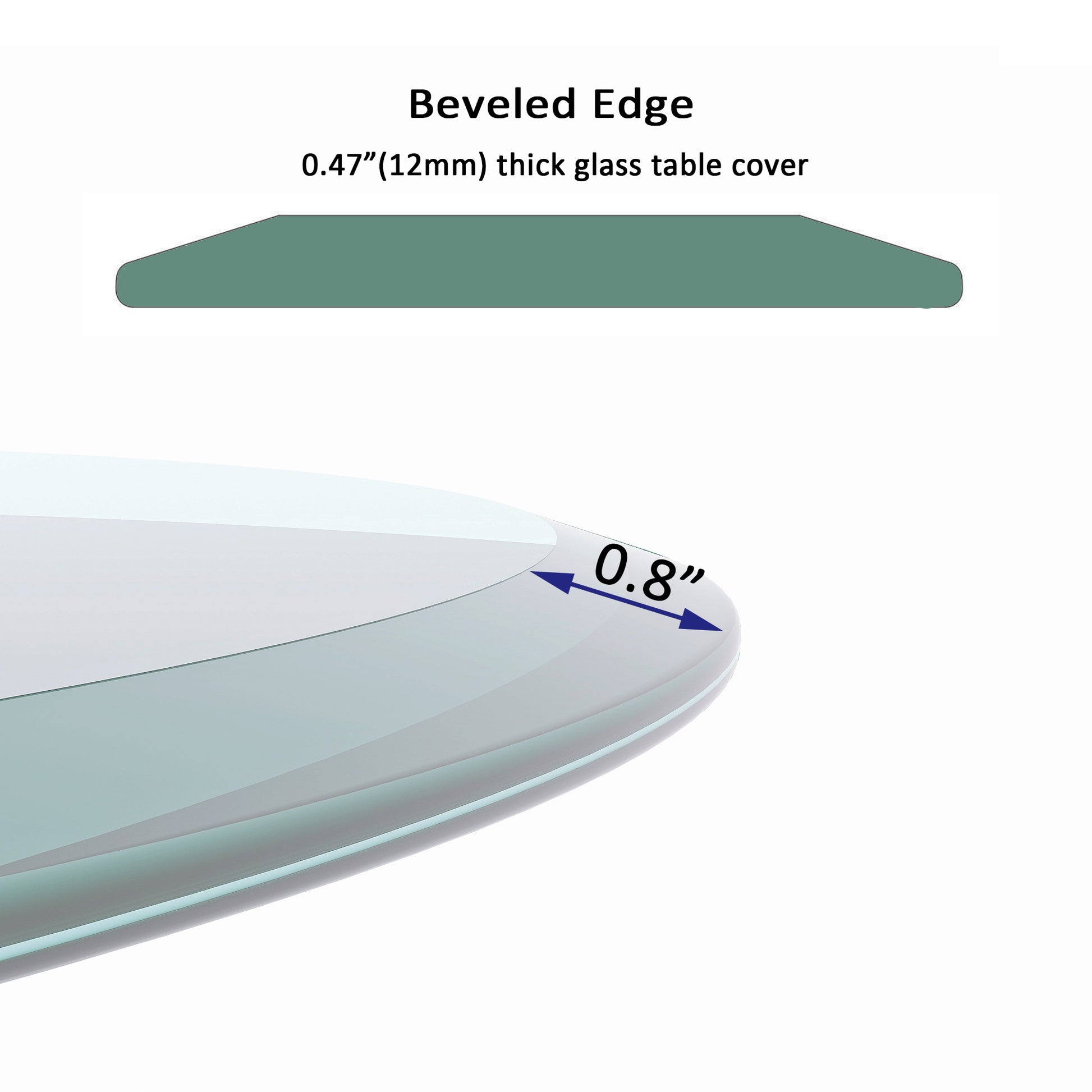 36" Inch Round Tempered Glass Table Top Clear Glass 1 2" Inch Thick Beveled Polished Edge Transparent Glass