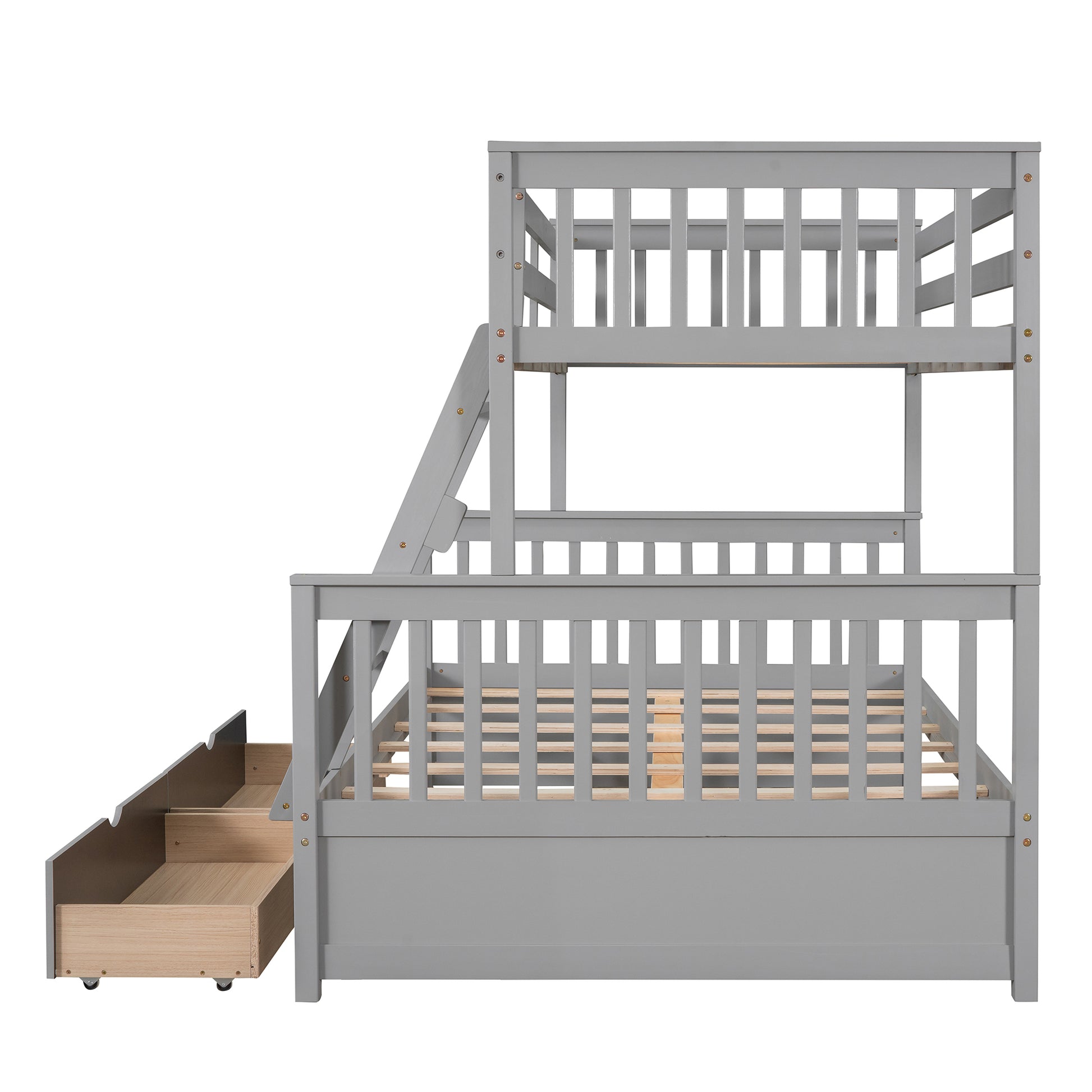 Twin Over Full Bunk Bed With Ladders And Two Storage Drawers Gray Old Sku:Lt000165Aae Twin Gray Solid Wood