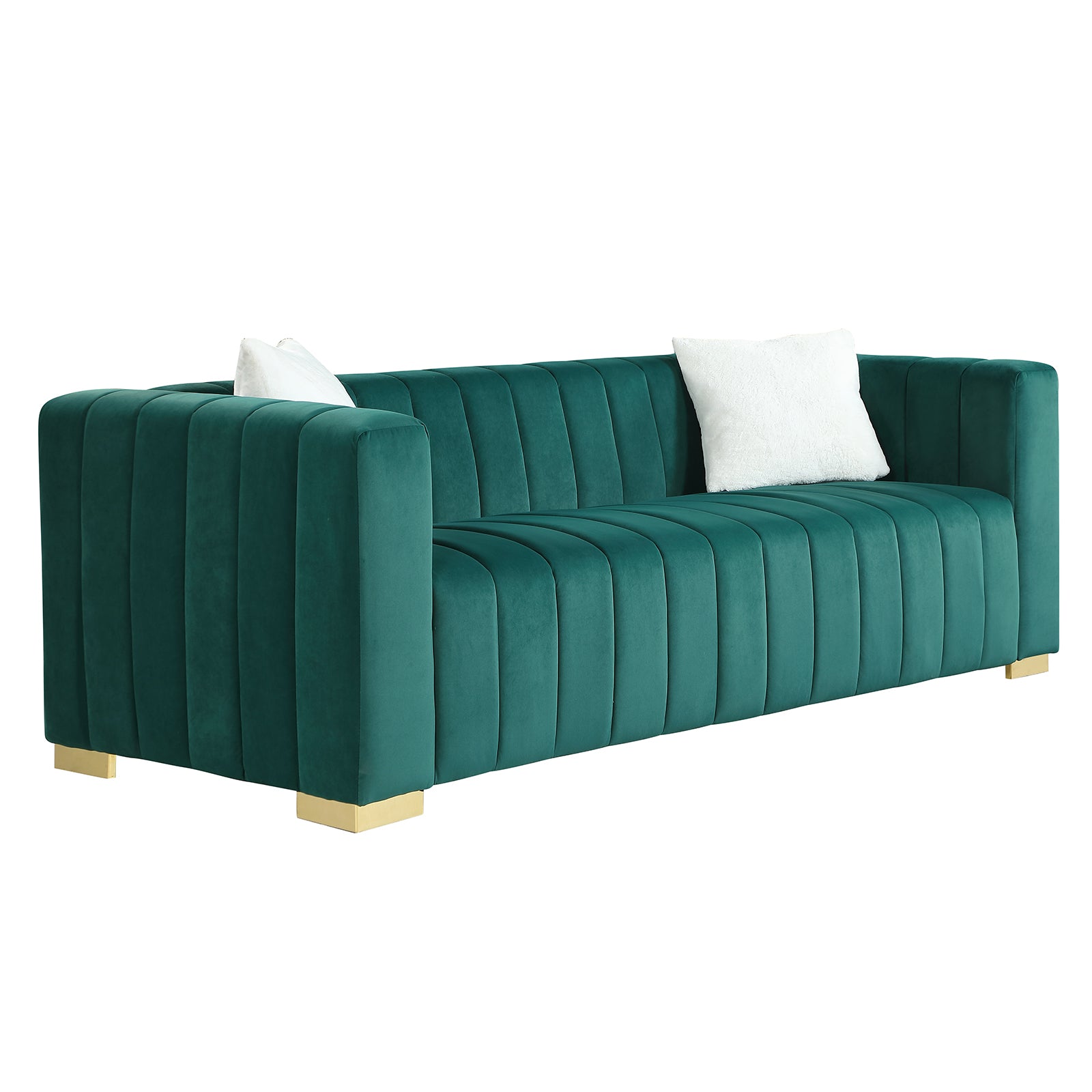 A Modern Channel Sofa Take On A Traditional Chesterfield,Dark Green Color,3 Seater Dark Green Velvet