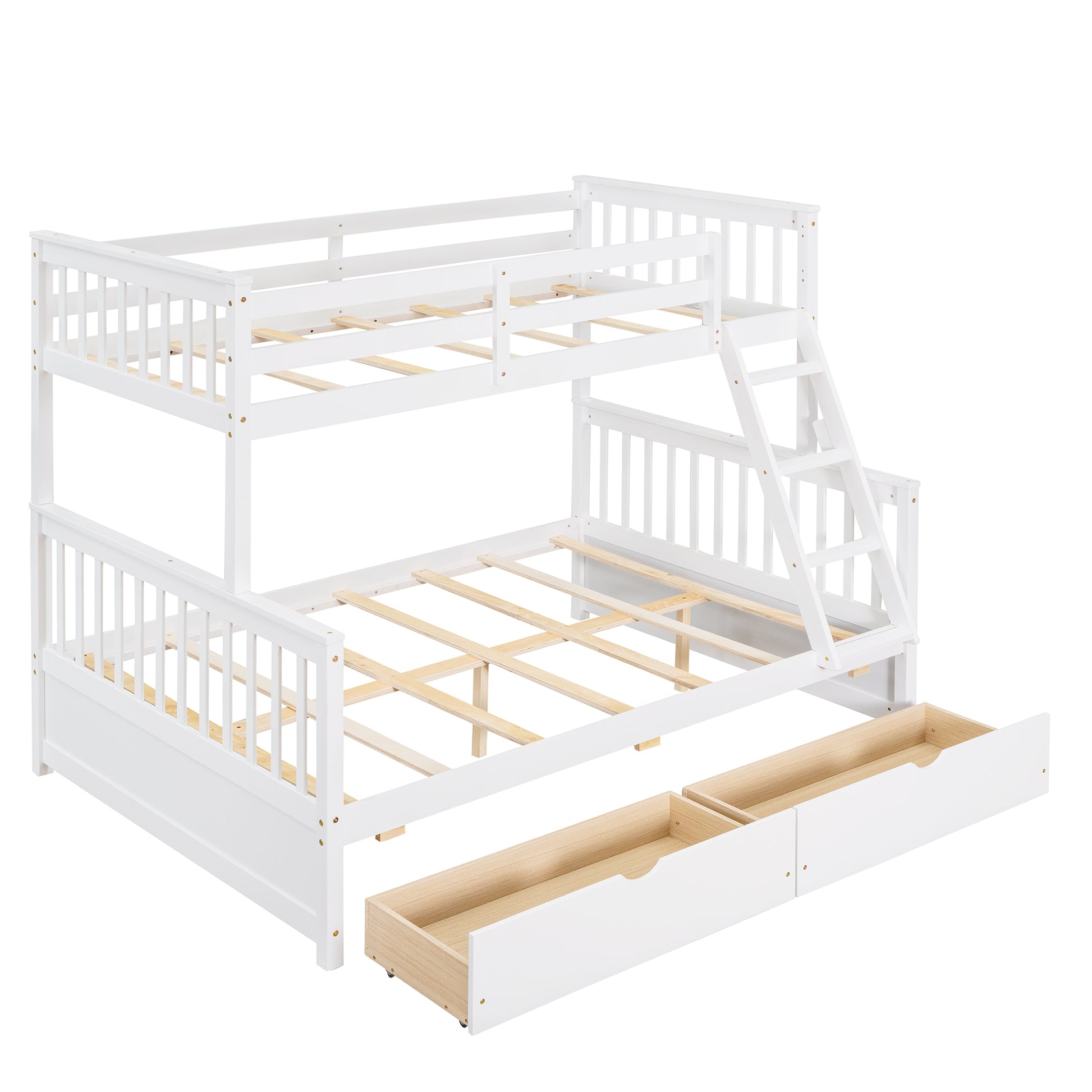 Twin Over Full Bunk Bed With Ladders And Two Storage Drawers White Old Sku:Lt000165Aak Twin White Solid Wood