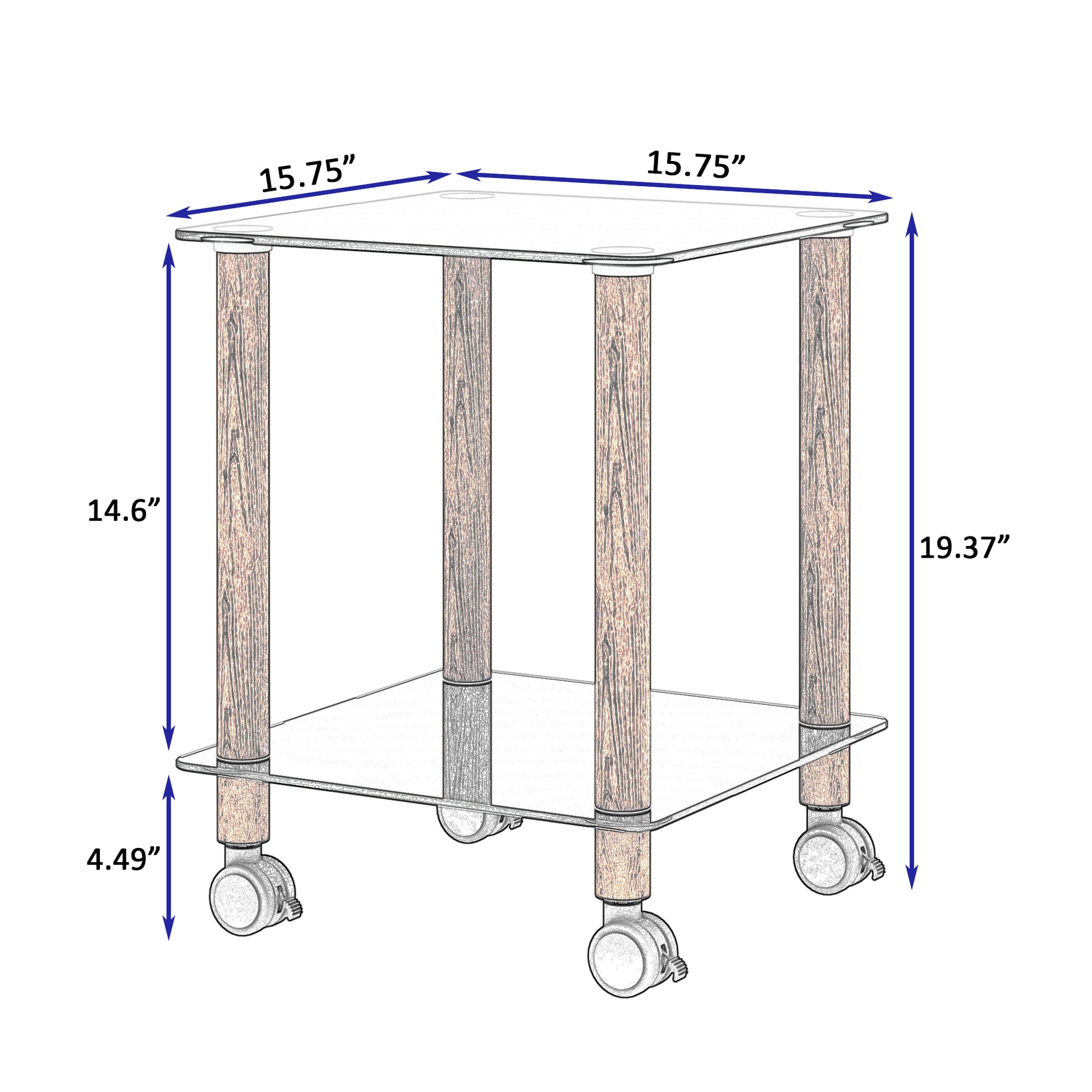 1 Piece Black Walnut Side Table2 Tier Space End Table ,Modern Night Stand, Sofa Table, Side Table With Storage Shelve Black Glass