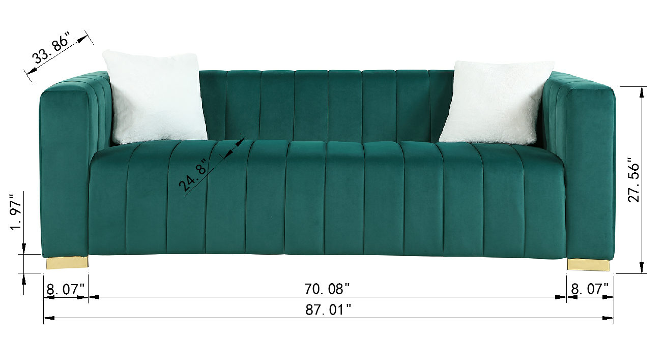 A Modern Channel Sofa Take On A Traditional Chesterfield,Dark Green Color,3 Seater Dark Green Velvet