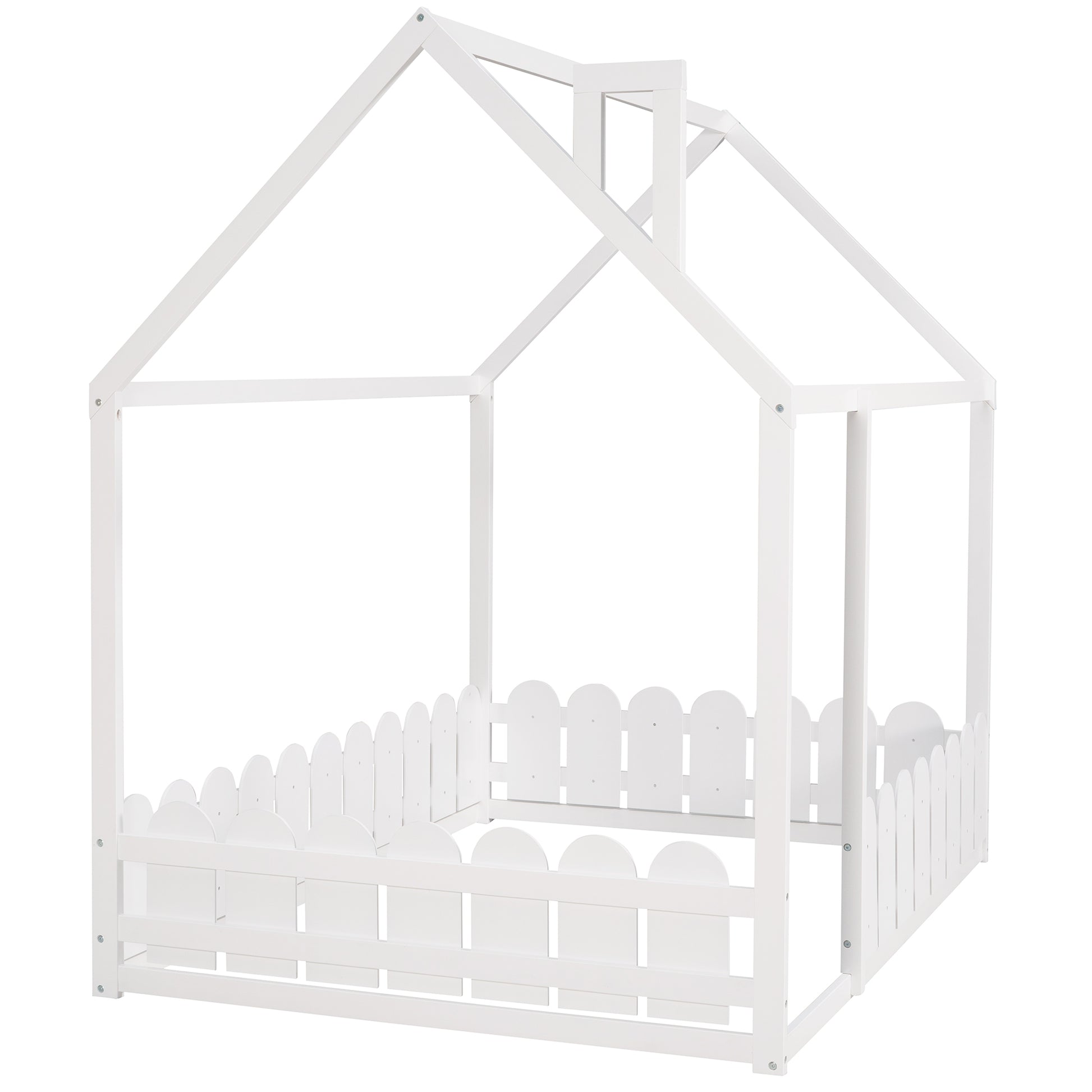 Slats Are Not Included Full Size Wood Bed House Bed Frame With Fence,For Kids,Teens,Girls,Boys White Old Sku:Wf281294Aak White Solid Wood