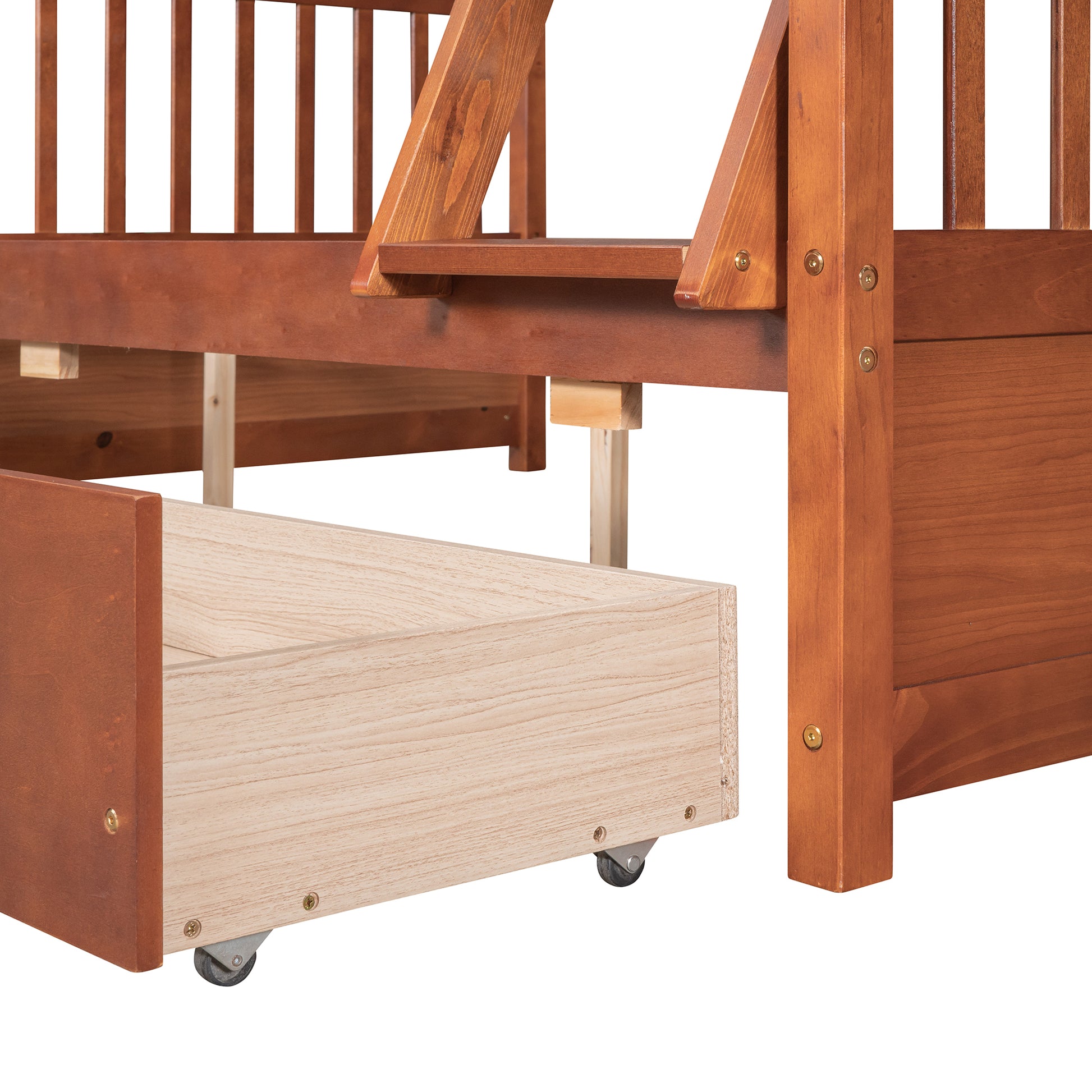 Twin Over Full Bunk Bed With Ladders And Two Storage Drawers Walnut Old Sku:Lt000165Aad Twin Walnut Solid Wood