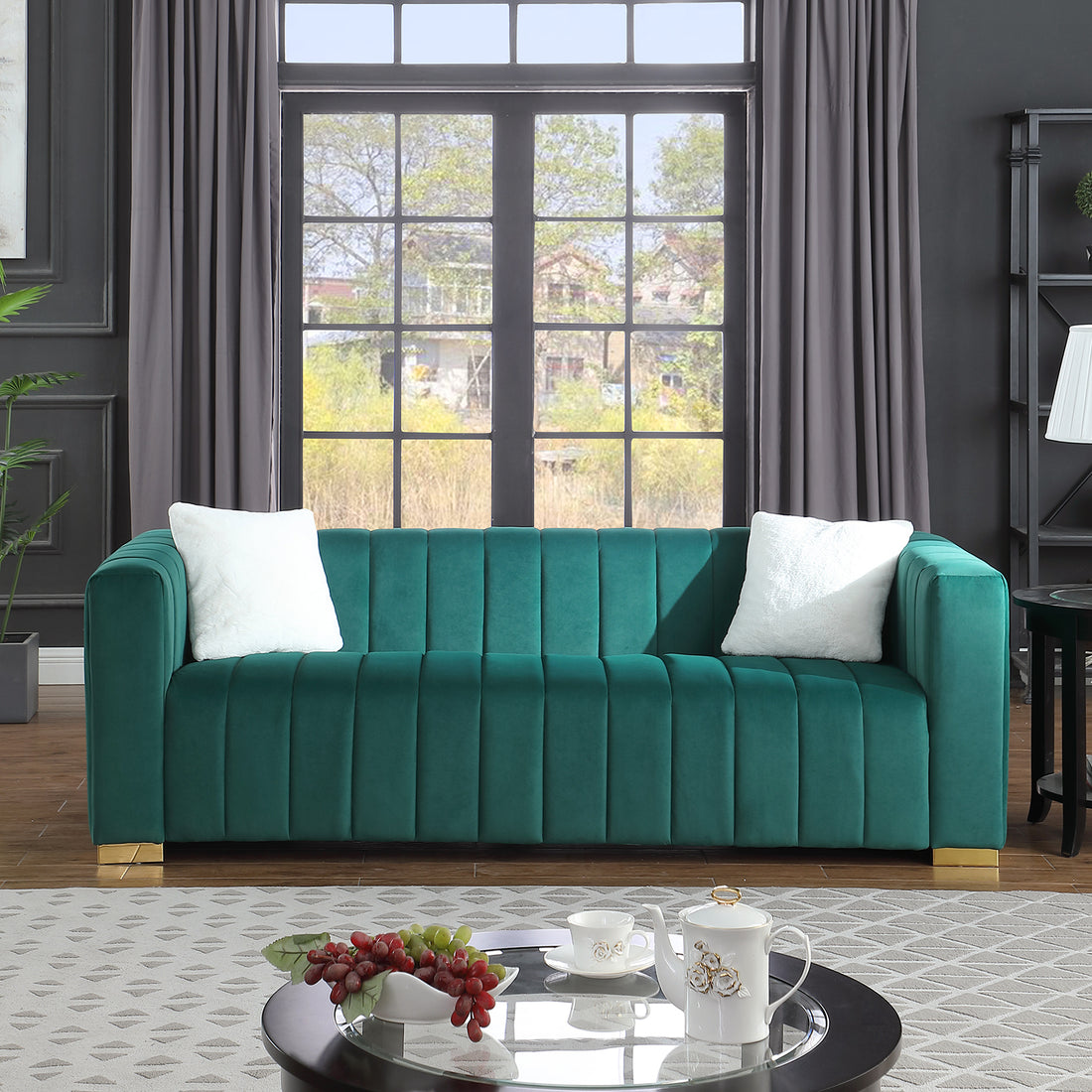 A Modern Channel Sofa Take On A Traditional Chesterfield,Dark Green Color,3 Seater Dark Green Velvet