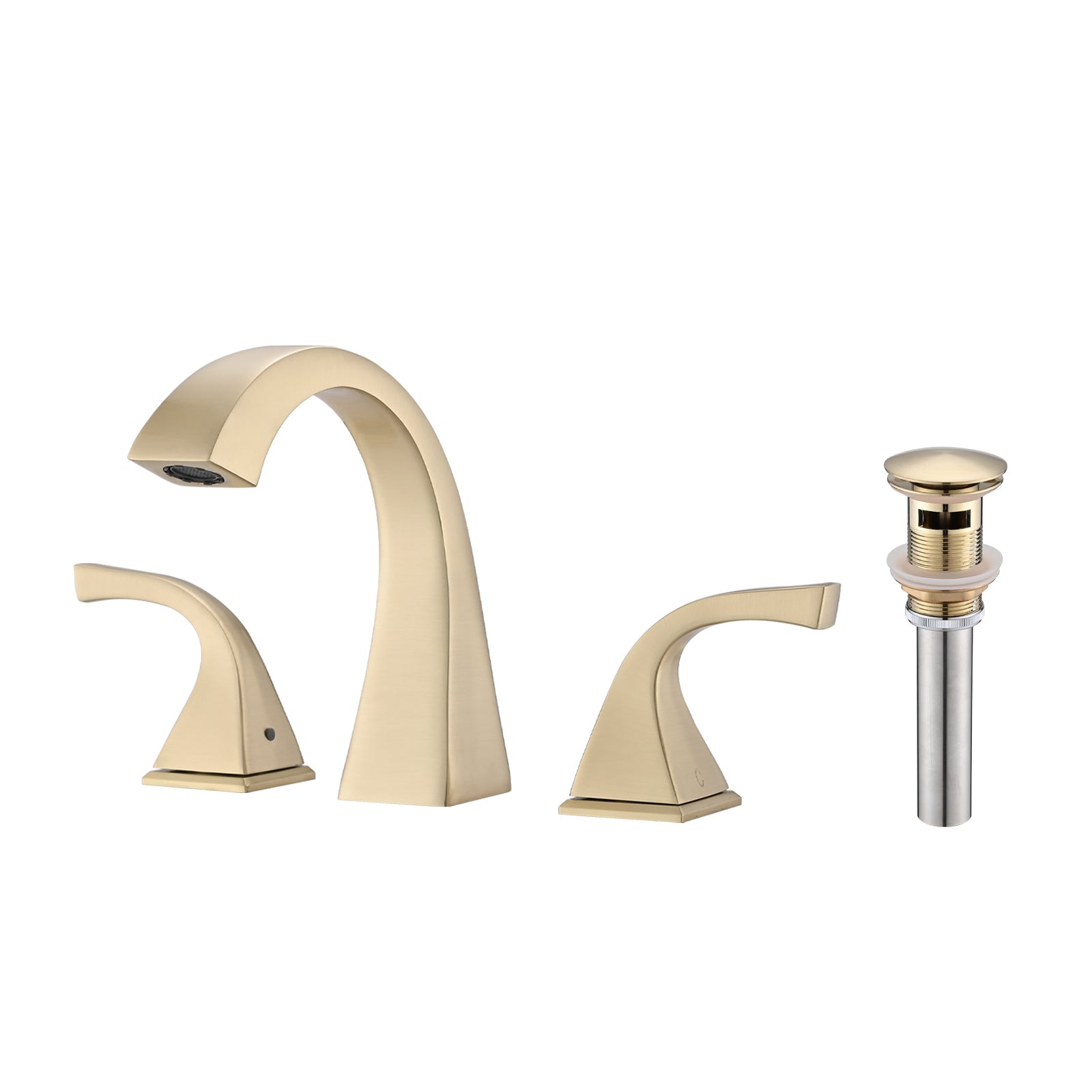 2 Handle Bathroom Sink Faucet With Drain, Brushed Gold Brushed Gold Brass