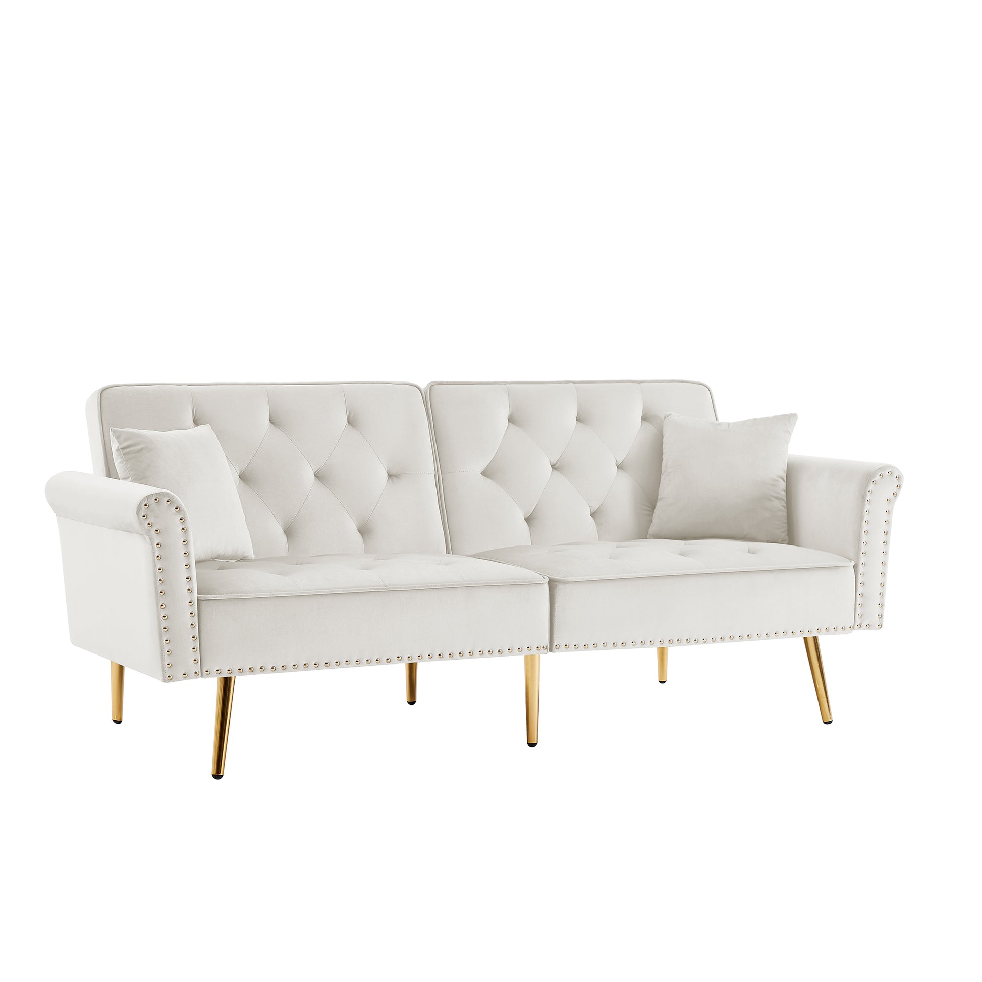Beige Velvet Tufted Sofa Couch With 2 Pillows And Trim Beige Foam Velvet 2 Seat