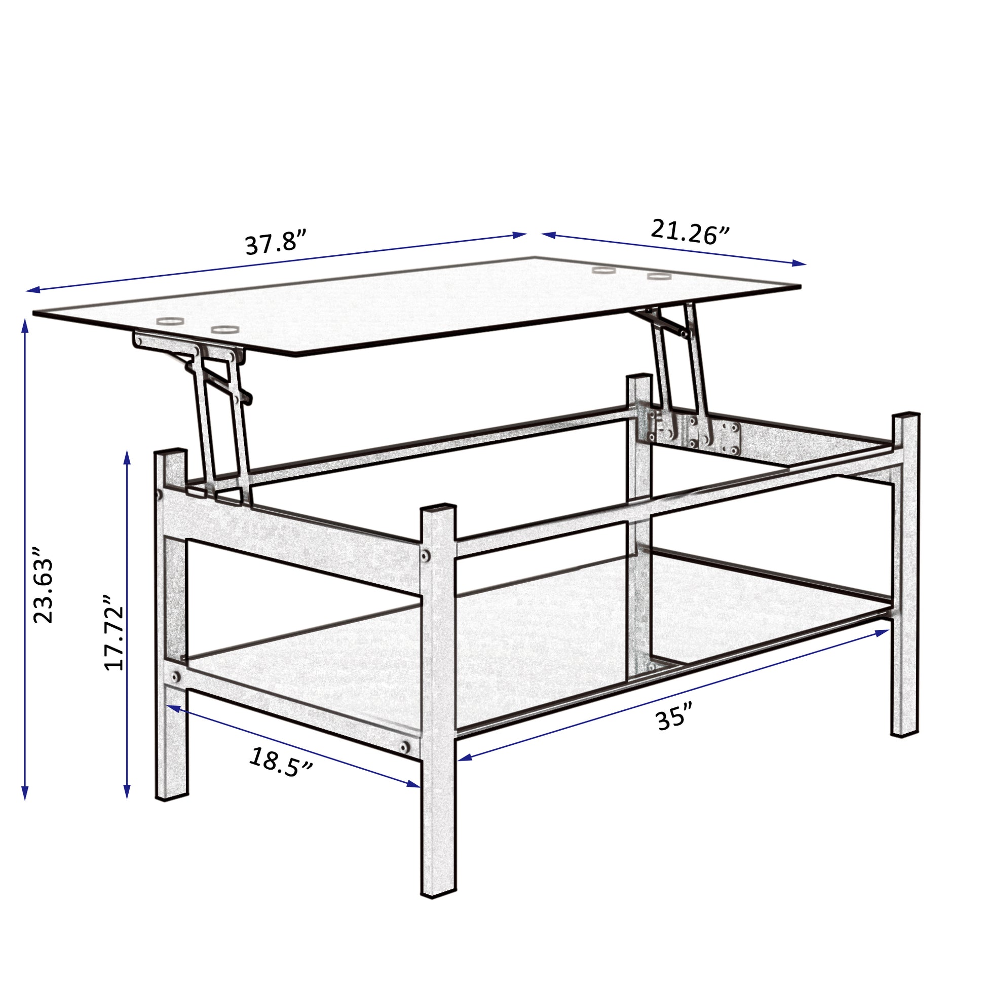 Glass Lift Top Coffee Table, Modern Simple 2 Layer Tempered Glass Coffee Table For Living Room, Black Black Glass