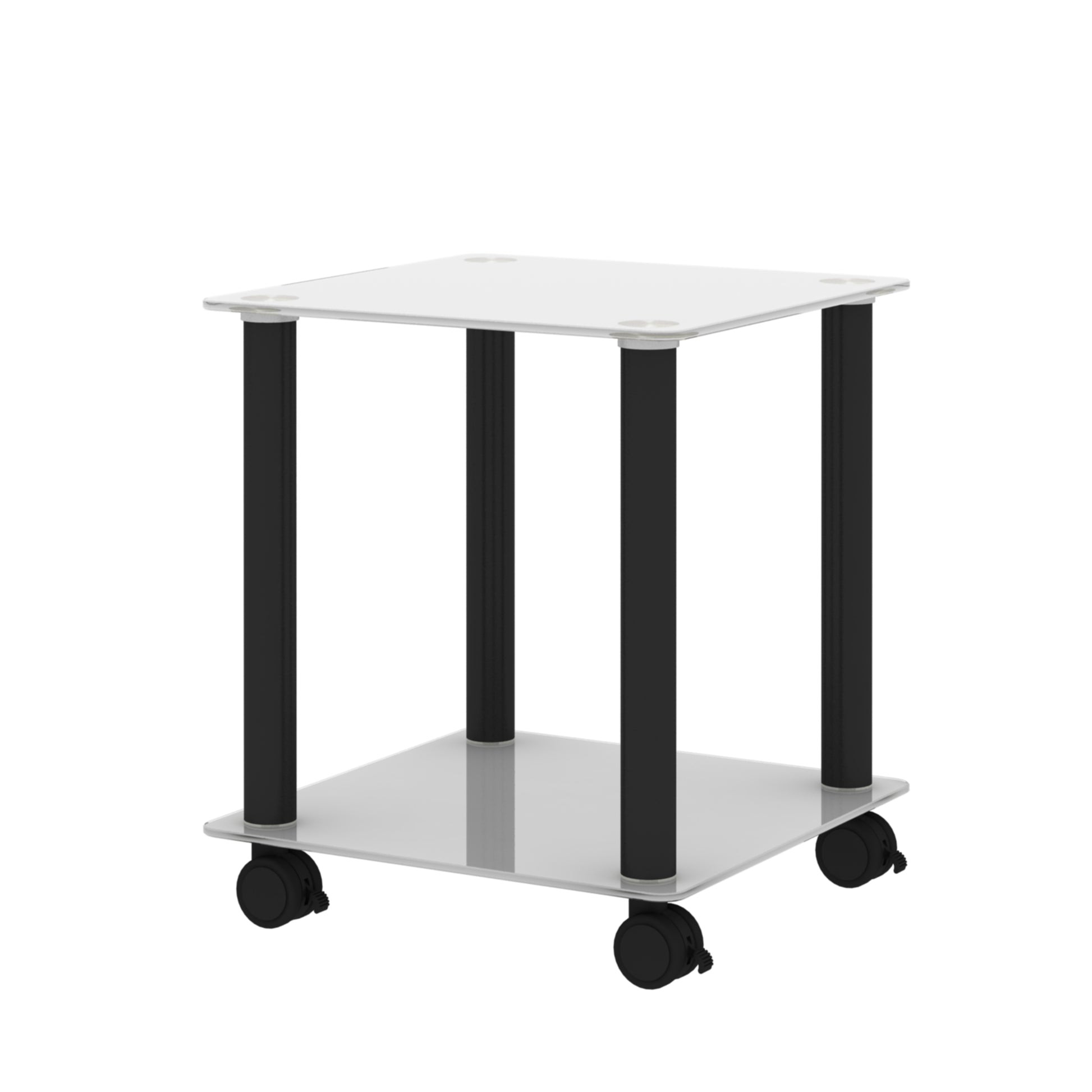 1 Piece White Black Side Table2 Tier Space End Table ,Modern Night Stand, Sofa Table, Side Table With Storage Shelve White Glass