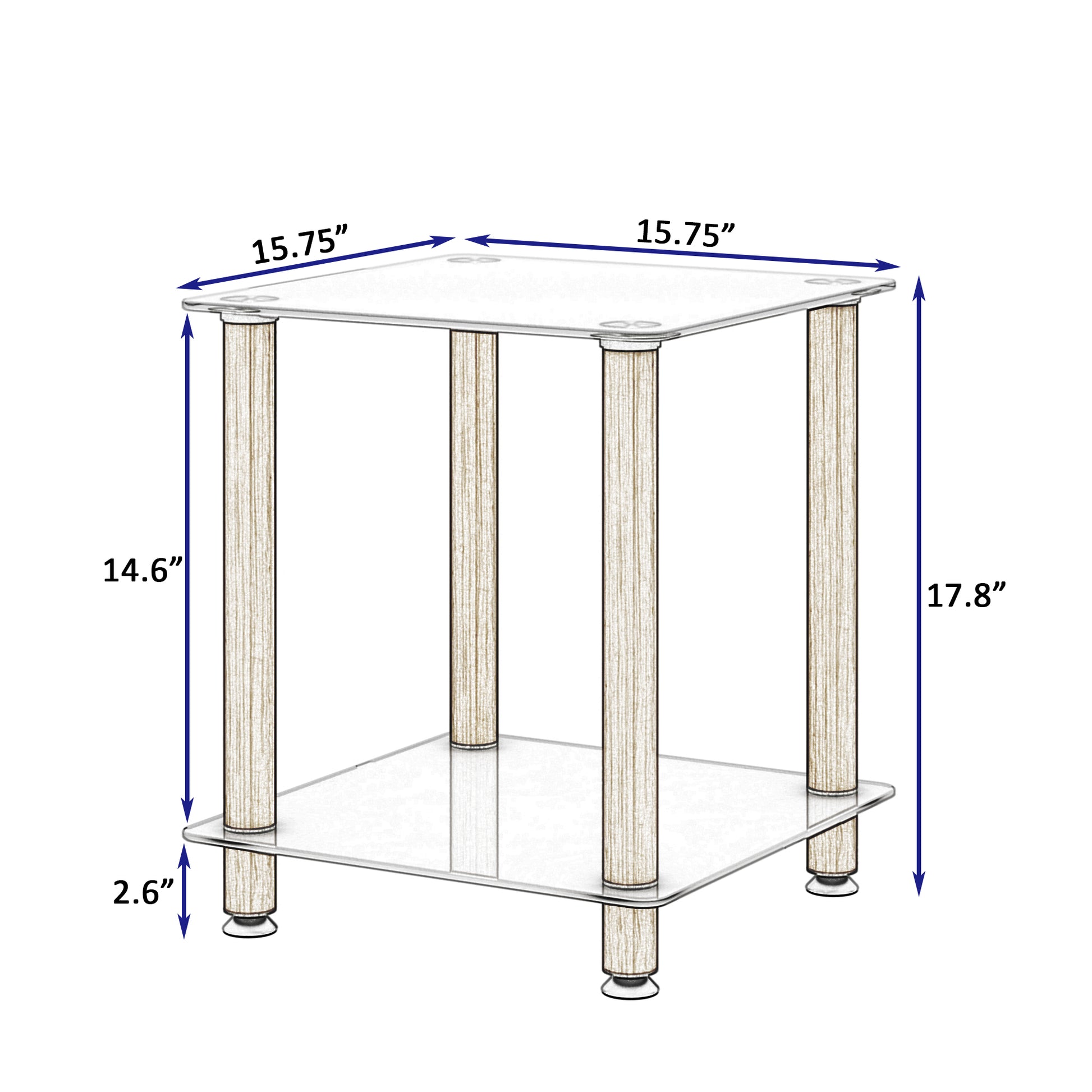 1 Piece White Oak Side Table2 Tier Space End Table ,Modern Night Stand, Sofa Table, Side Table With Storage Shelve White Glass