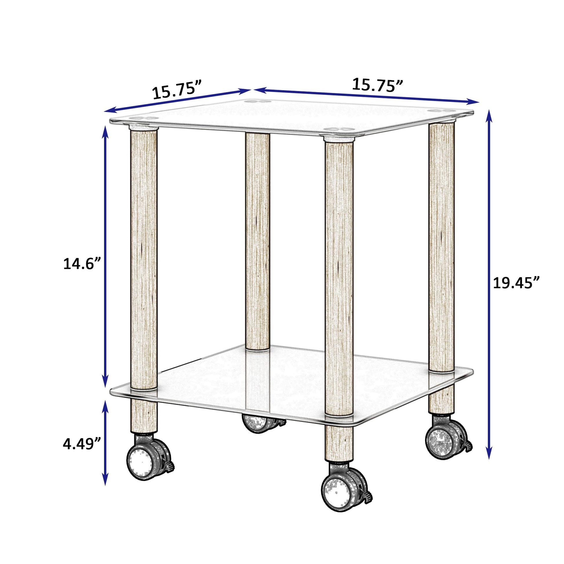 1 Piece White Oak Side Table2 Tier Space End Table ,Modern Night Stand, Sofa Table, Side Table With Storage Shelve White Glass