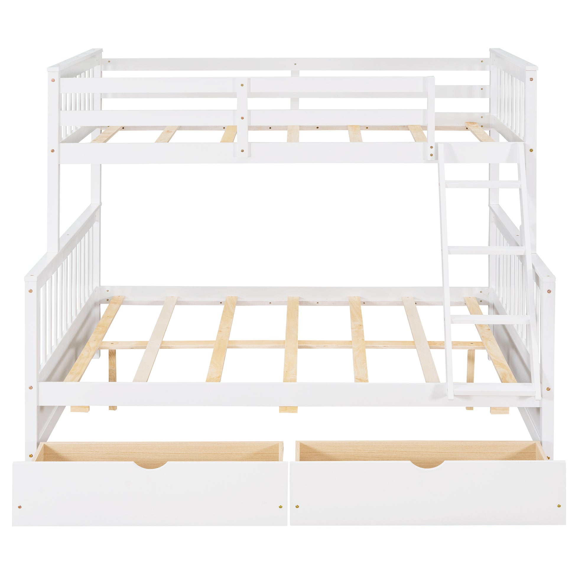 Twin Over Full Bunk Bed With Ladders And Two Storage Drawers White Old Sku:Lt000165Aak Twin White Solid Wood